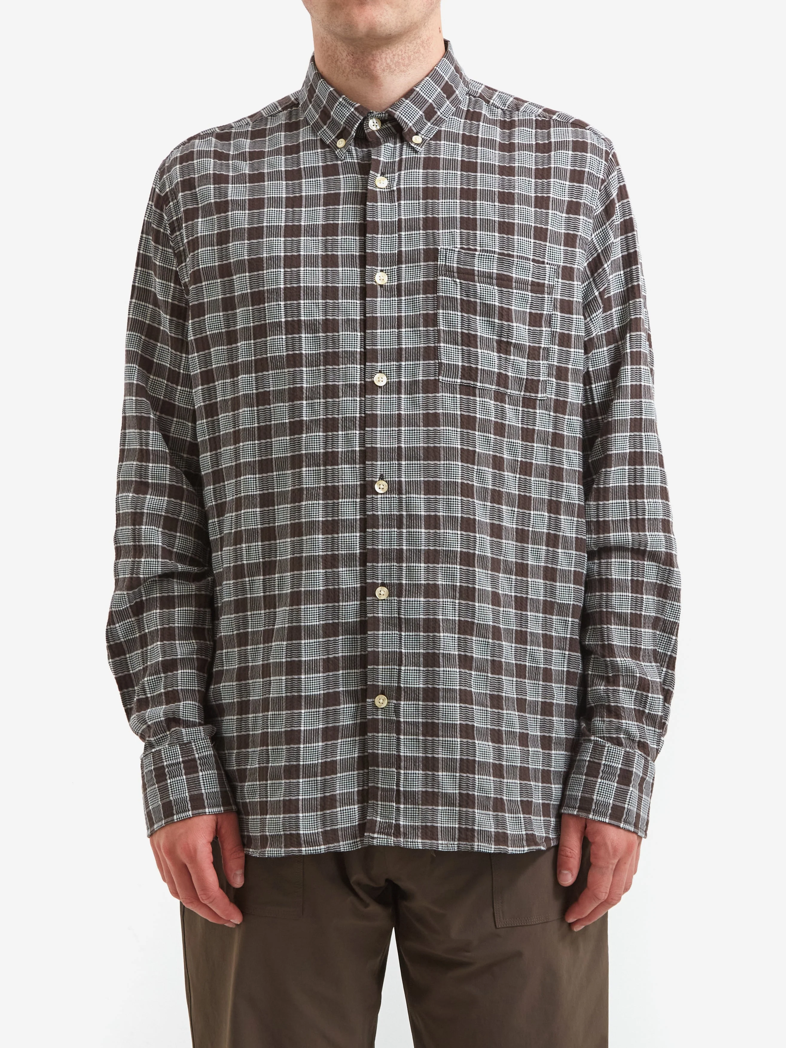 Foret Hornet Seersucker Shirt - Brown Check - Image 2