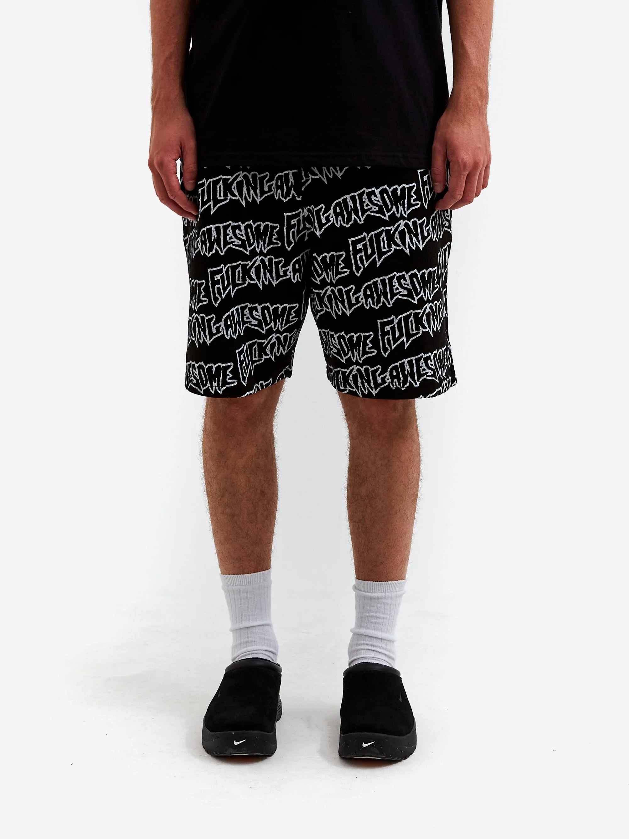 Fucking Awesome AOP Stamp Sweatshorts - Black/White - Image 2