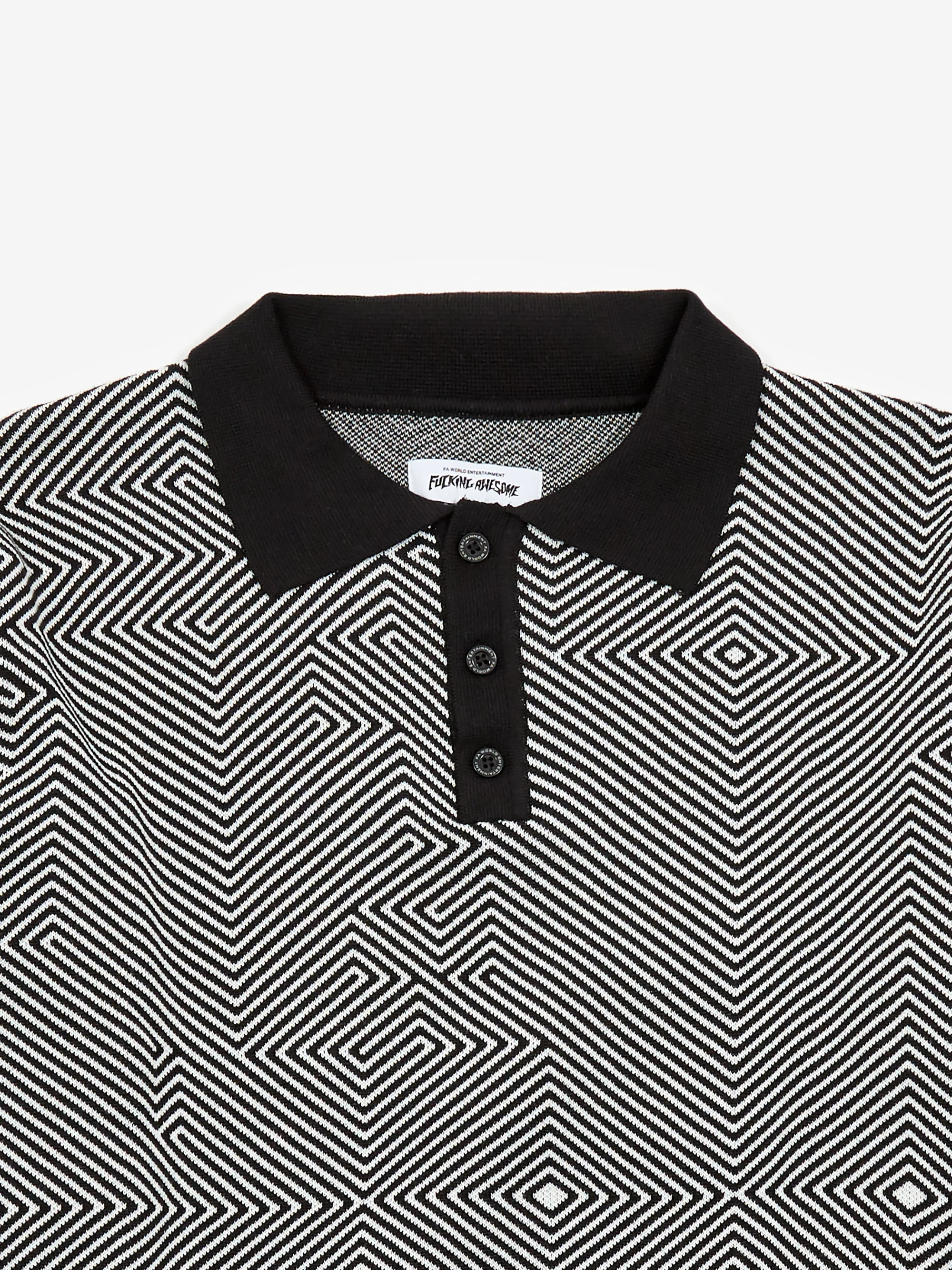 Fucking Awesome Hurt Your Eyes Longsleeve Knit Polo Shirt - Black/White - Image 3