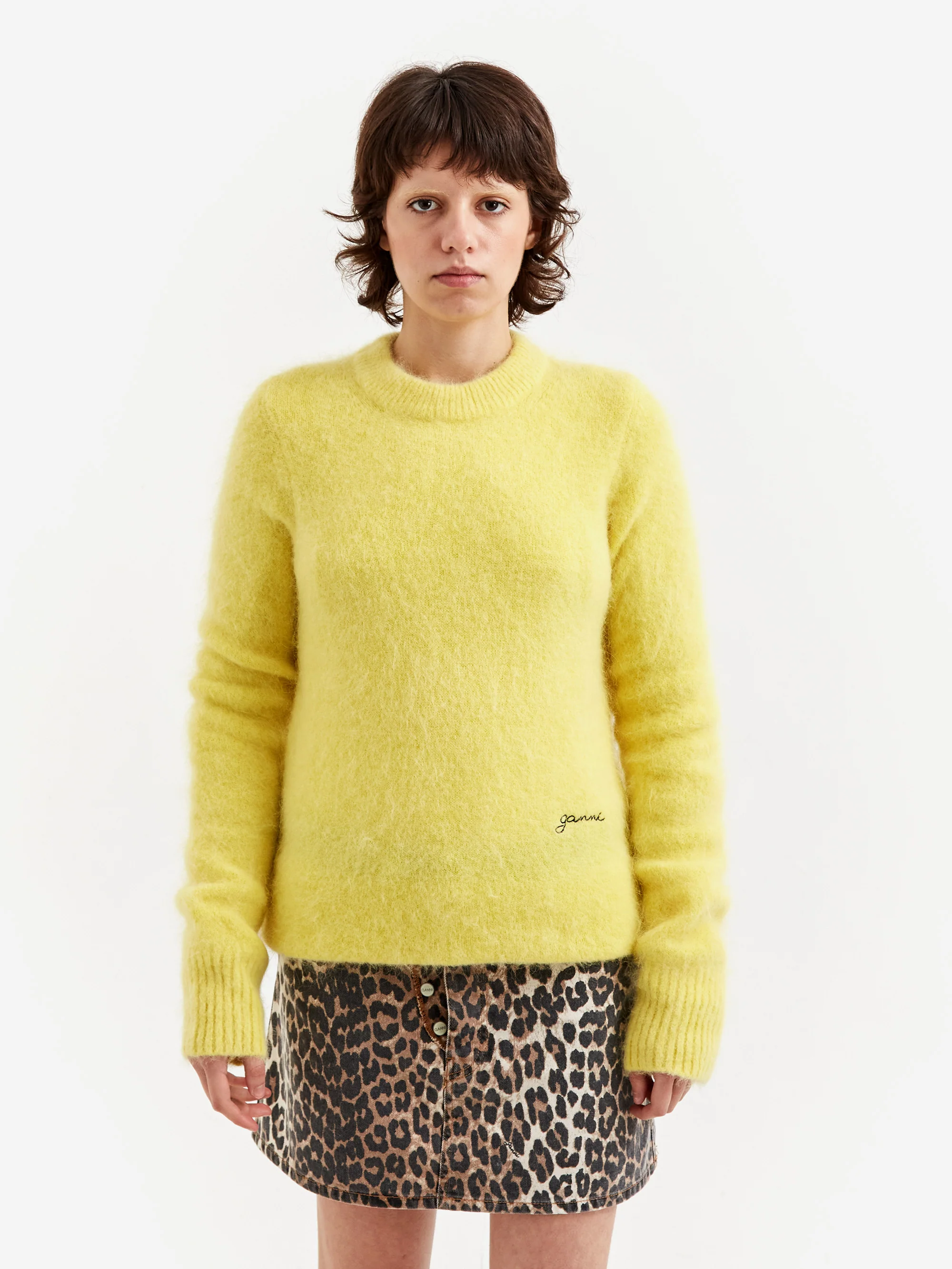 Ganni Brushed Alpaca O Neck Jumper - Blazing Yellow