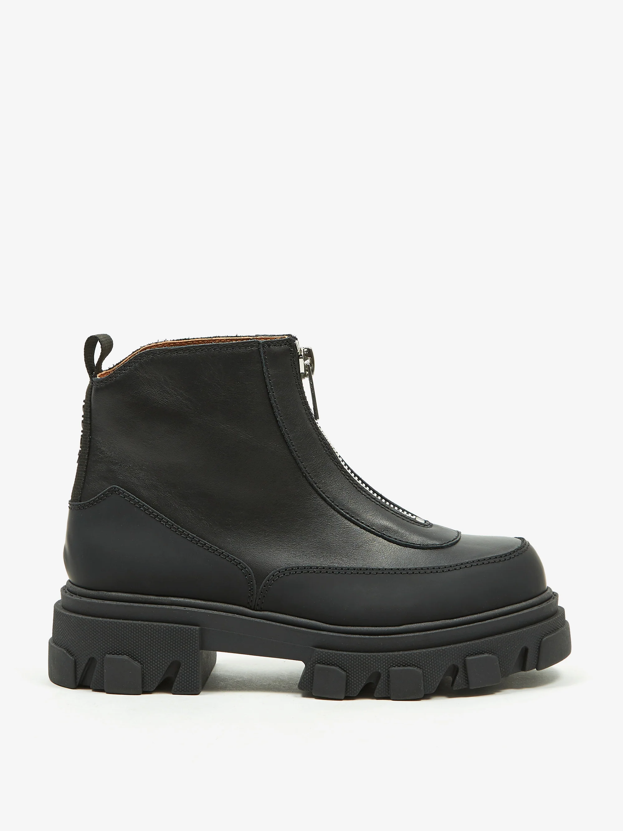 Ganni Calf Leather Zip Front Boot - Black