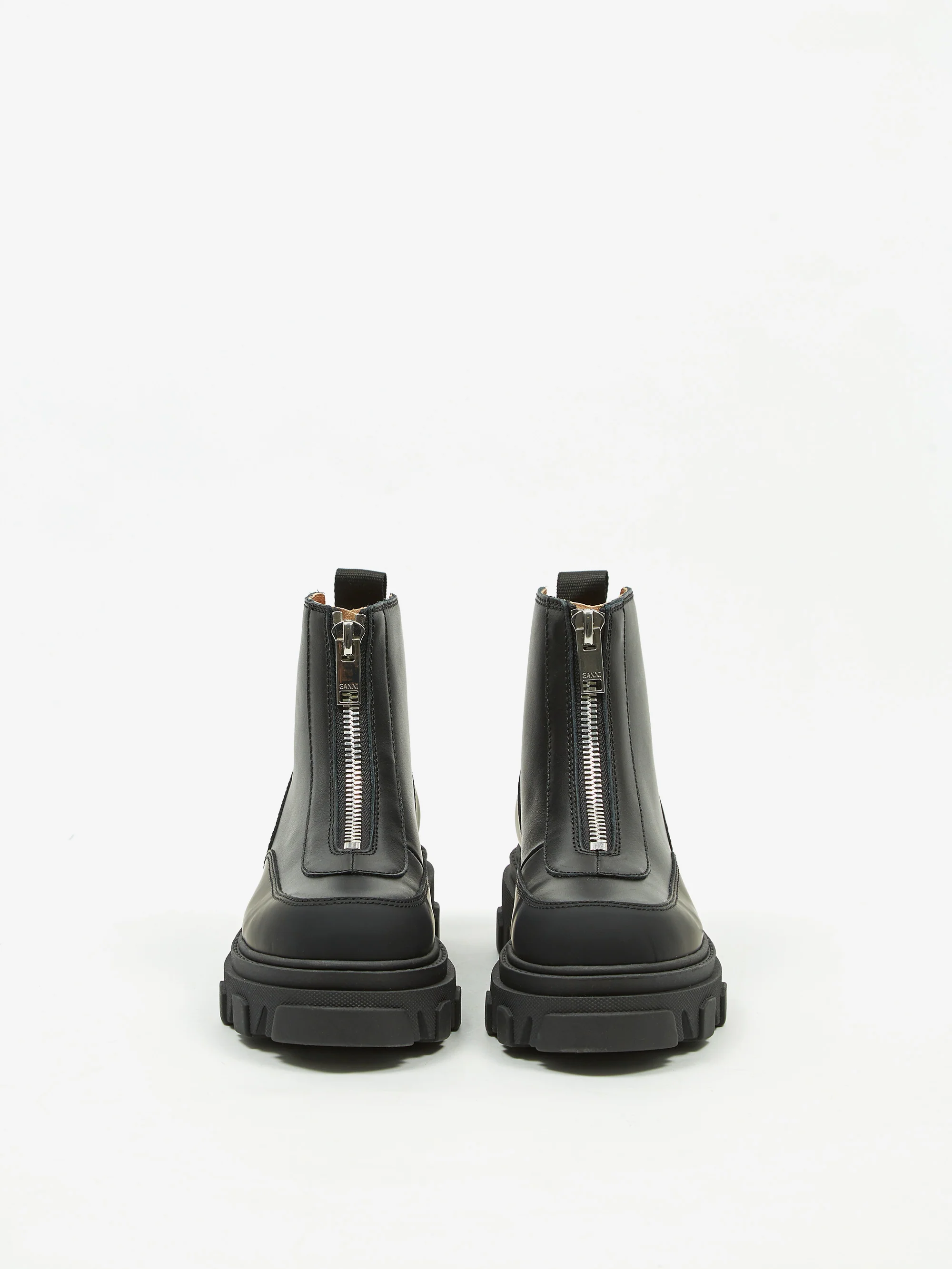 Ganni Calf Leather Zip Front Boot - Black - Image 3