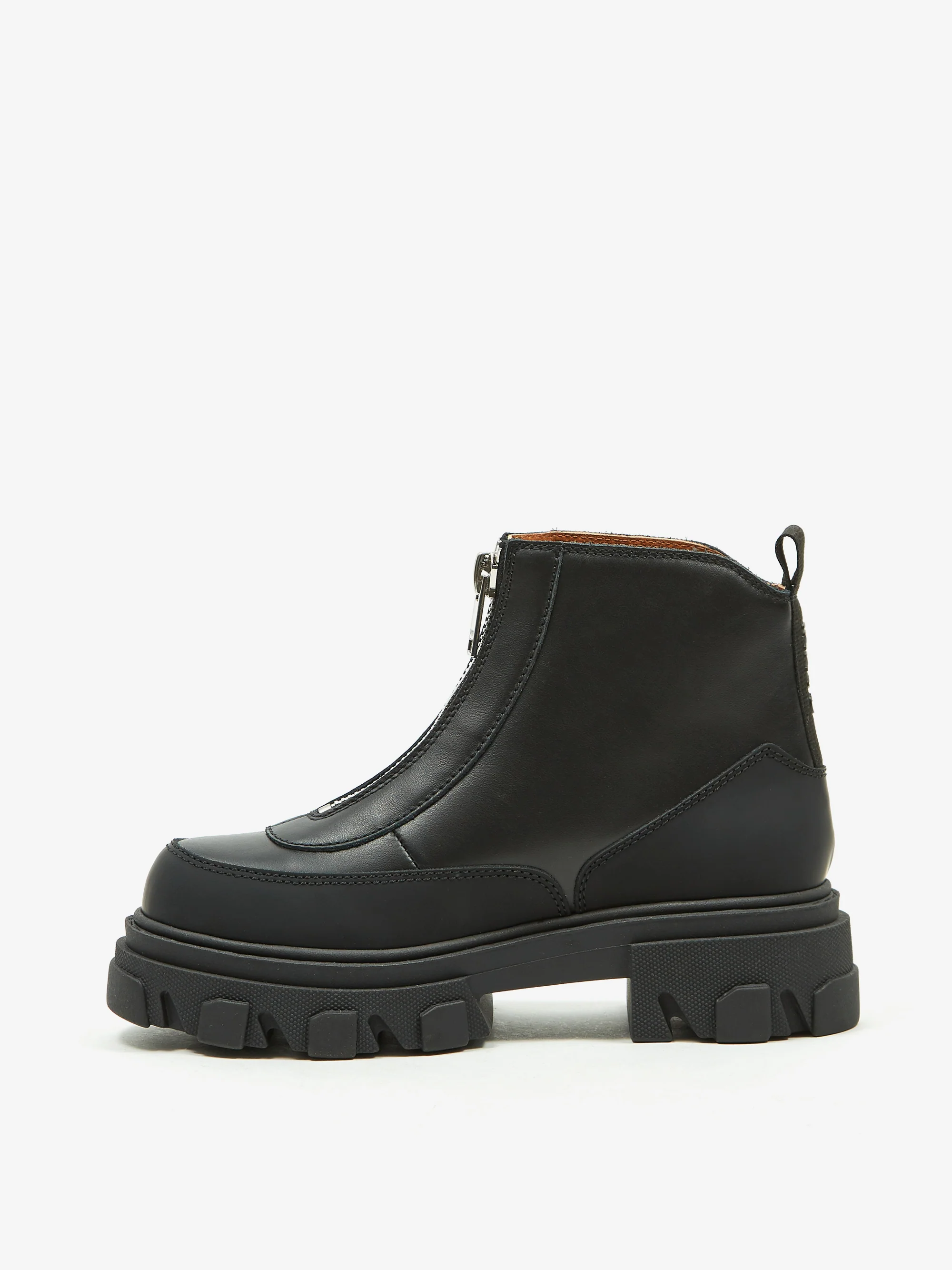Ganni Calf Leather Zip Front Boot - Black - Image 4