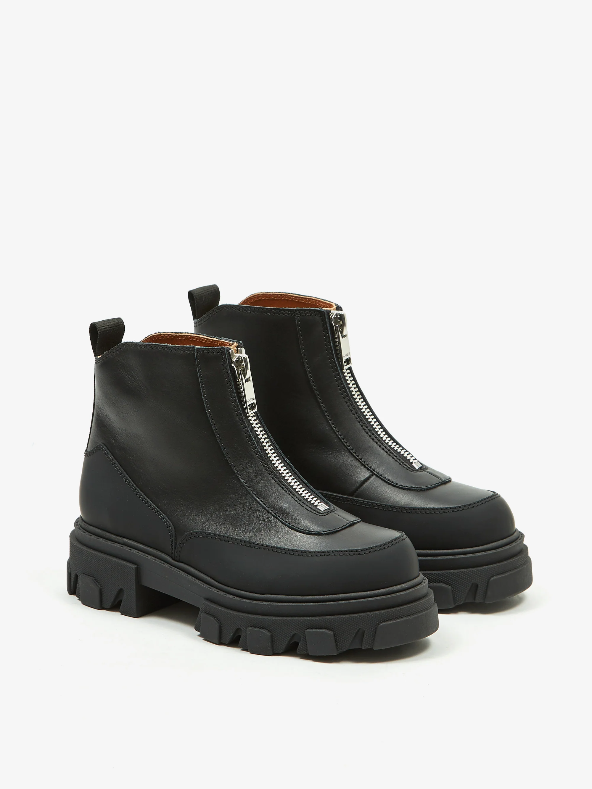Ganni Calf Leather Zip Front Boot - Black - Image 6
