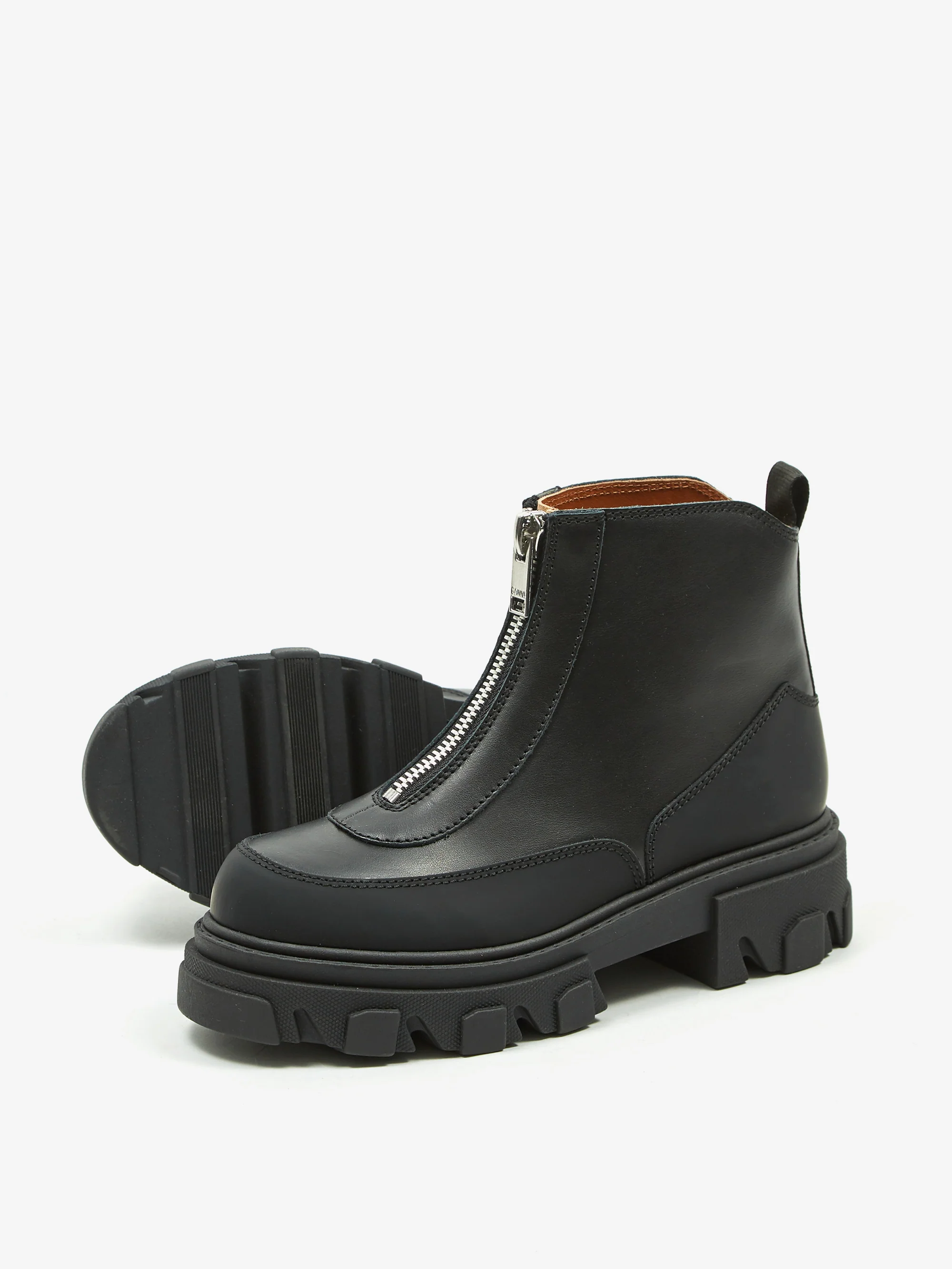 Ganni Calf Leather Zip Front Boot - Black - Image 8