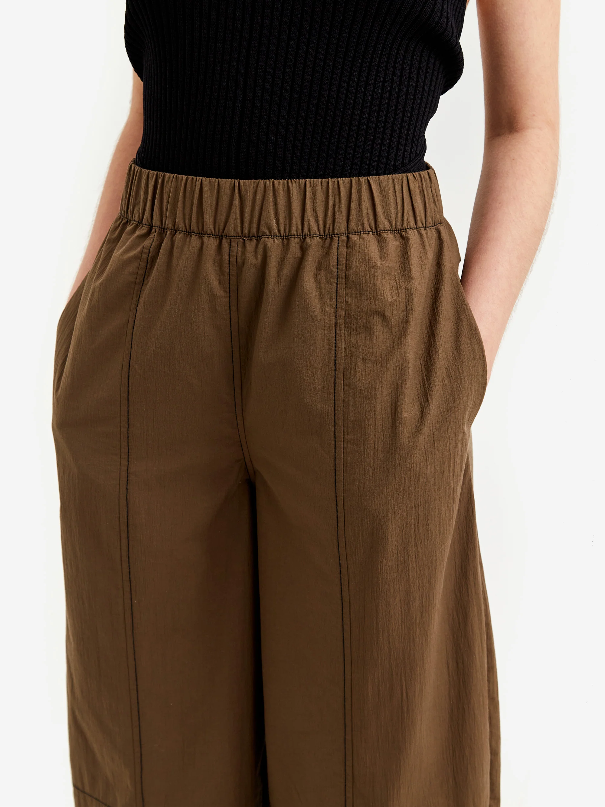 Ganni Cotton Crepe Curve Trouser - Teak - Image 3