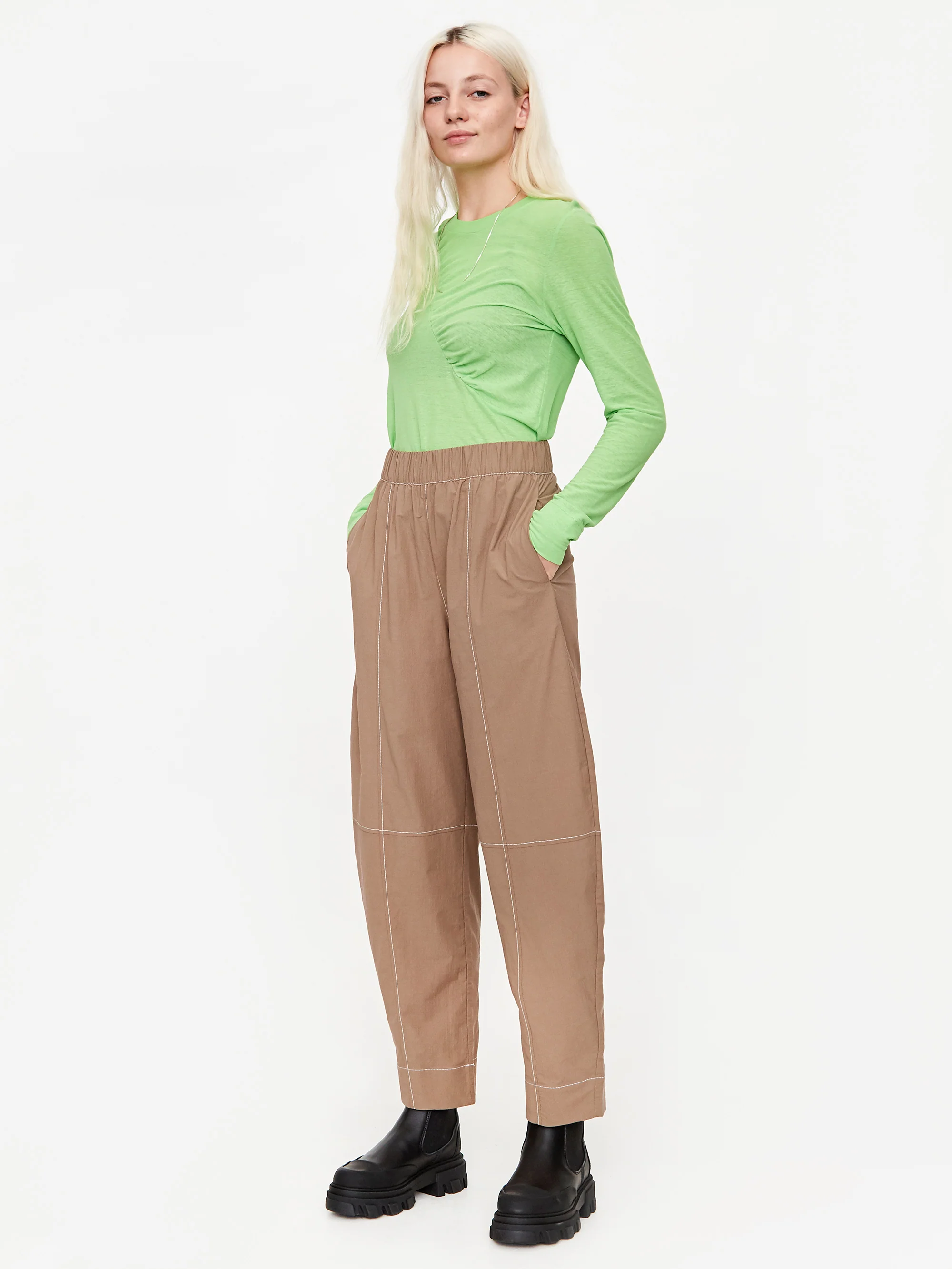 Ganni Cotton Crepe Trouser - Fossil - Image 3