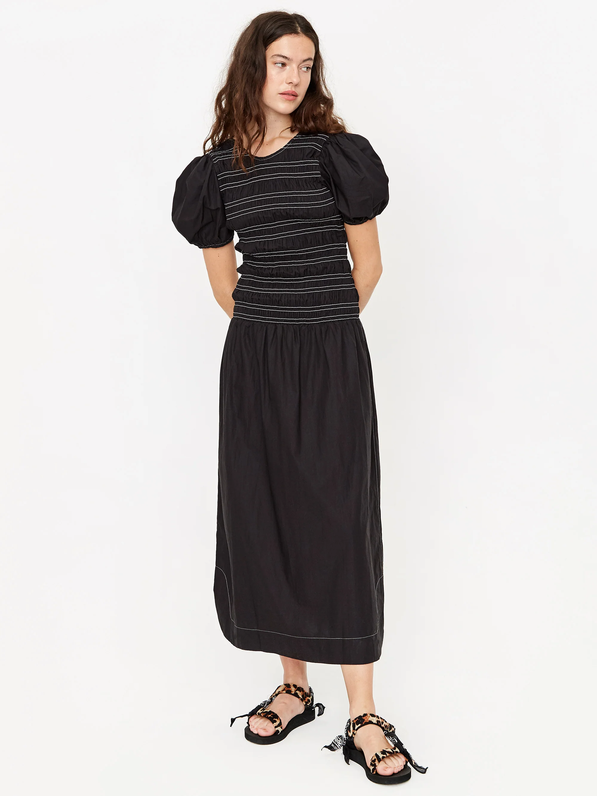 Ganni Cotton Poplin Low Back Dress - Black - Image 2