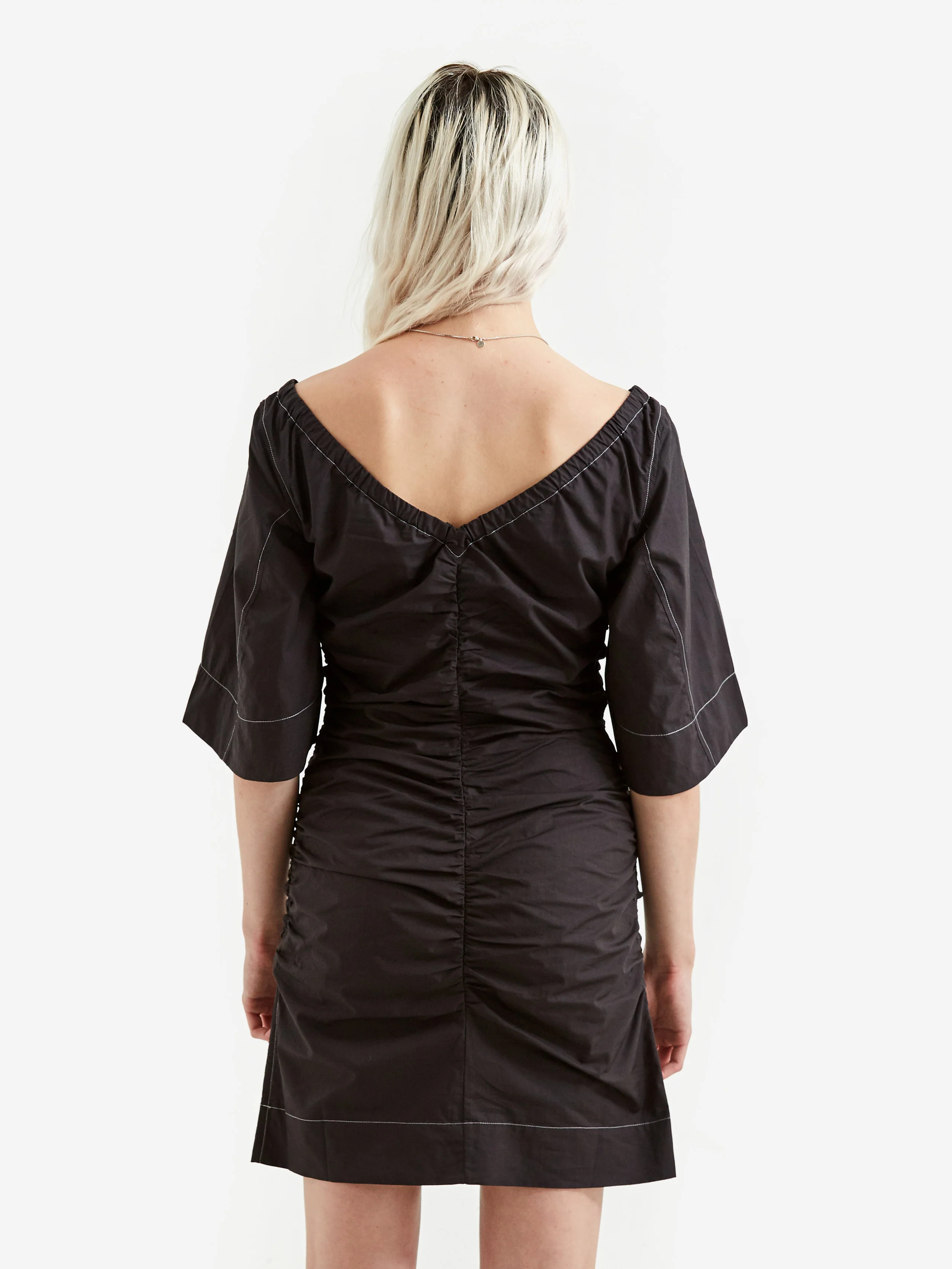 Ganni Cotton Poplin V-Neck Fitted Mini Dress - Black - Image 4