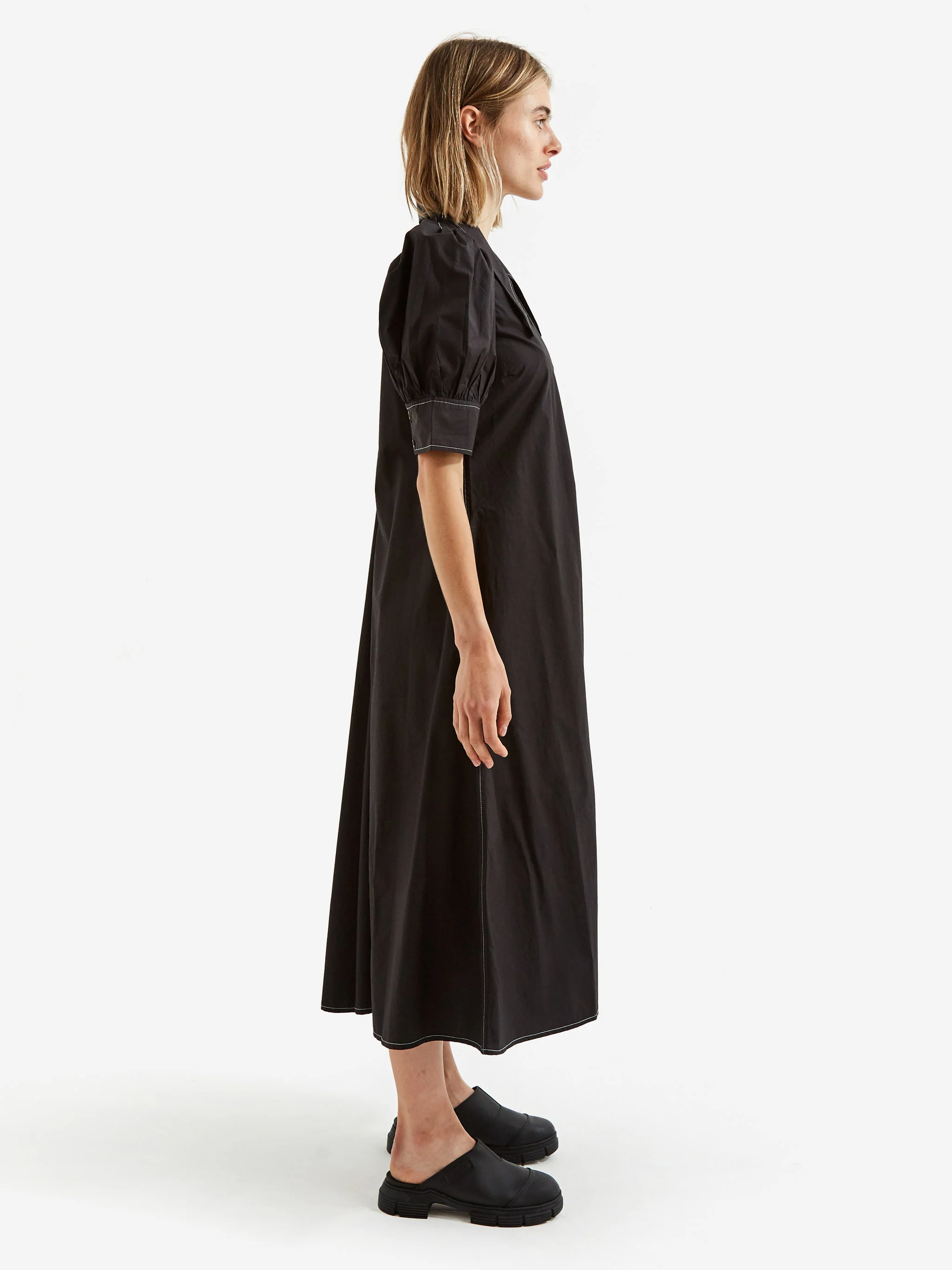 Ganni Cotton Poplin V-Neck Maxi Dress - Black - Image 3