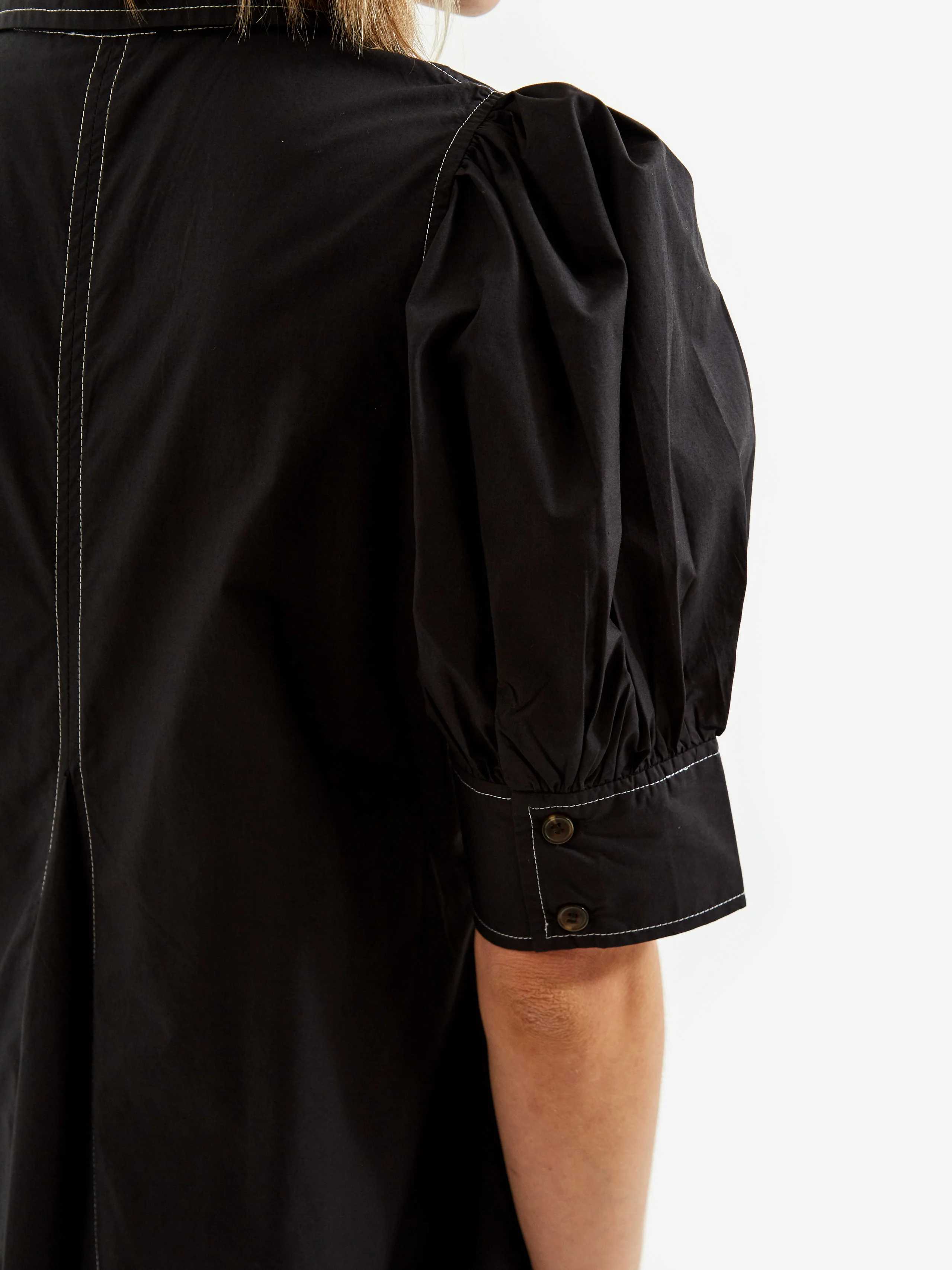 Ganni Cotton Poplin V-Neck Maxi Dress - Black - Image 4