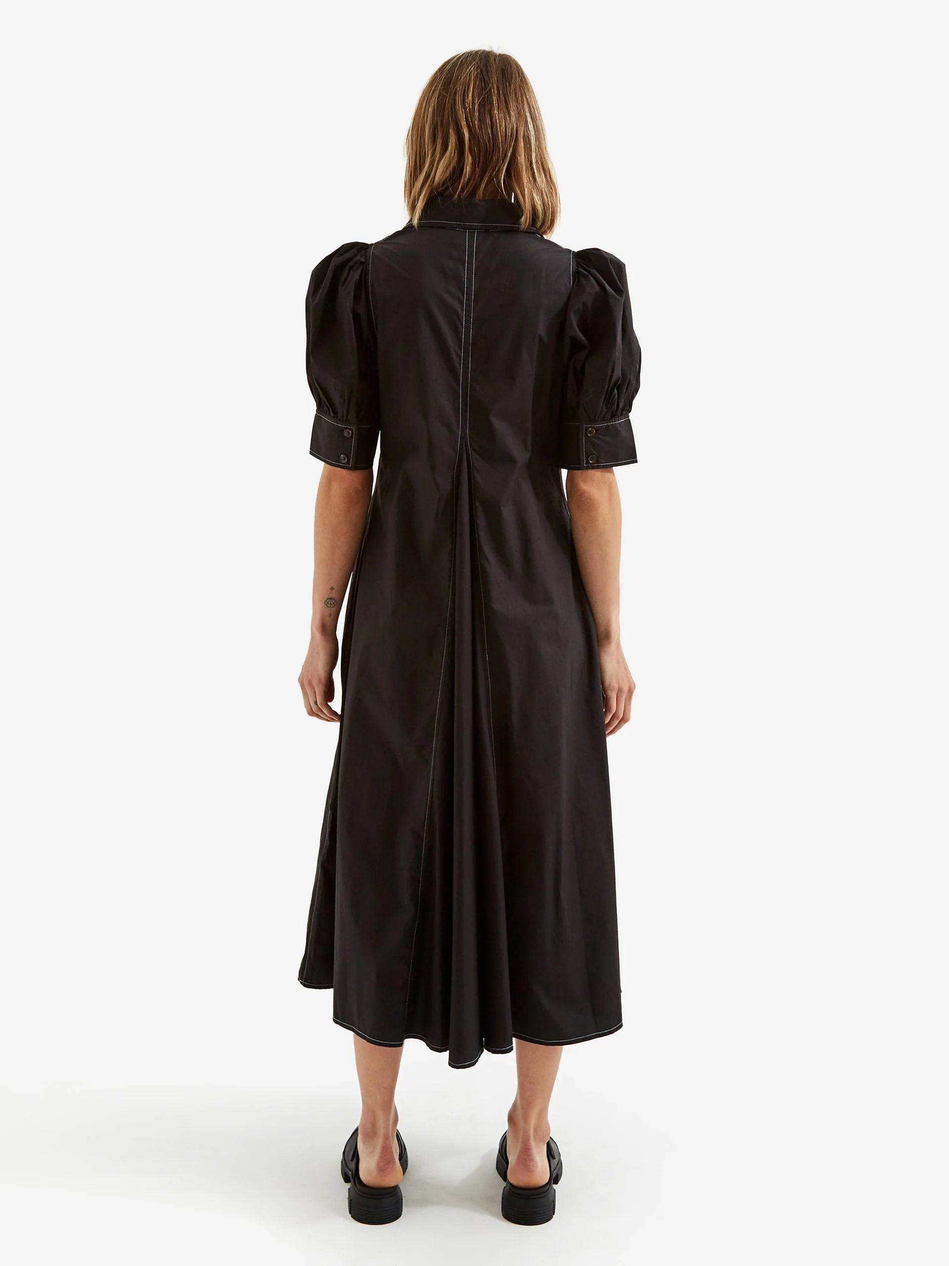 Ganni Cotton Poplin V-Neck Maxi Dress - Black - Image 5