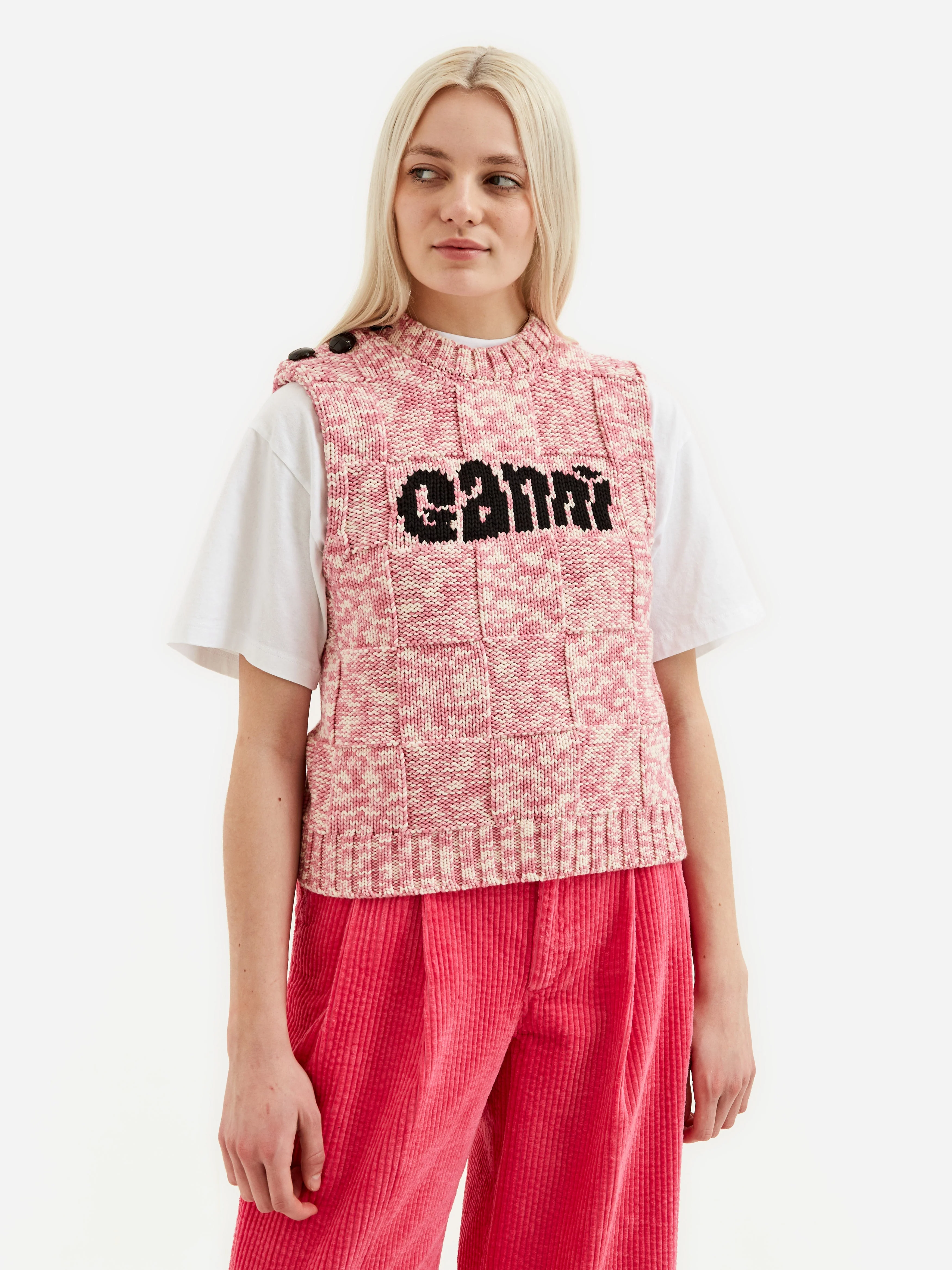 Ganni Cotton Rope Knit Vest - Moonlight Mauve - Image 2