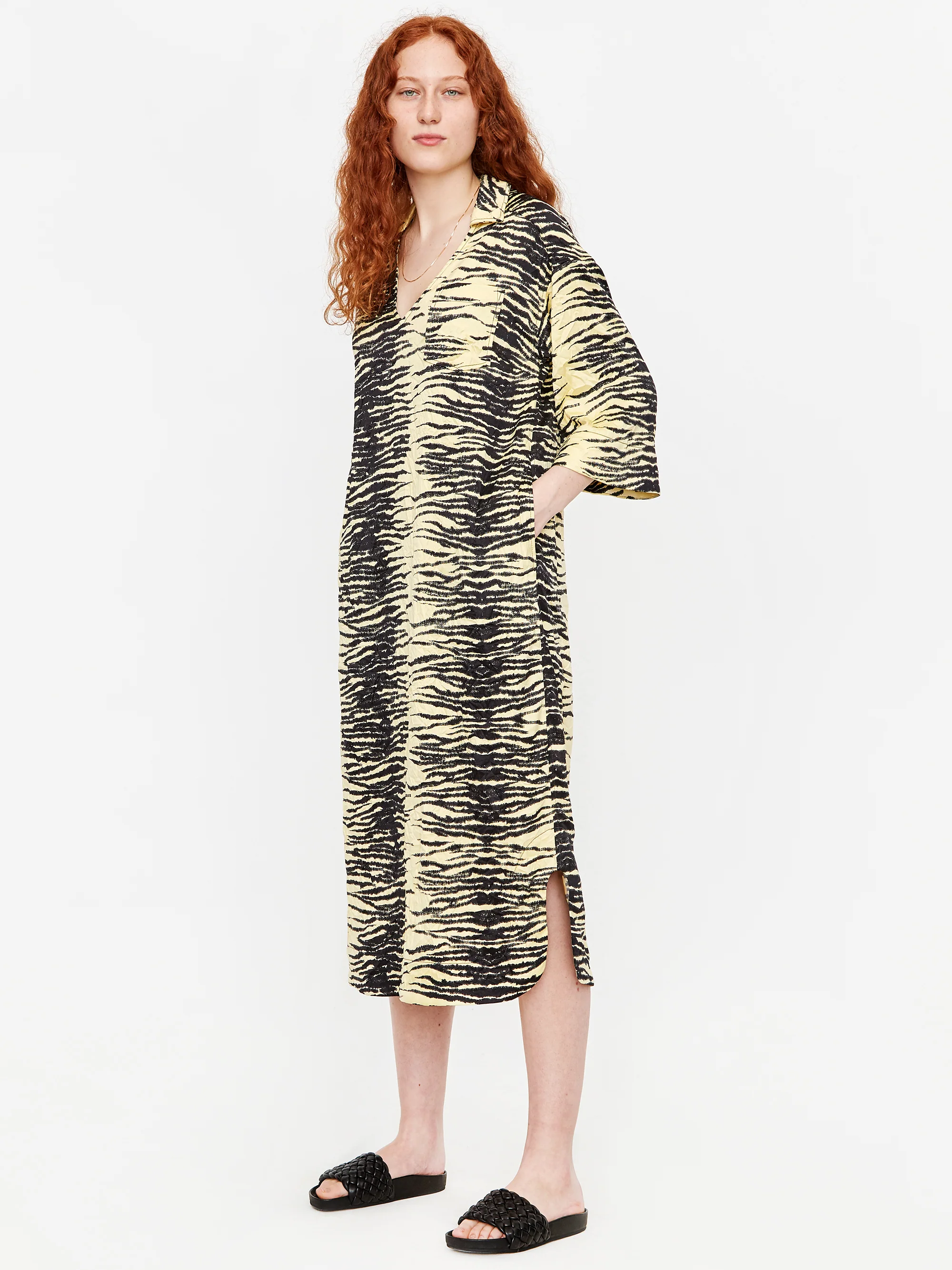 Ganni Crinkled Satin Dress - Pale Banana - Image 2