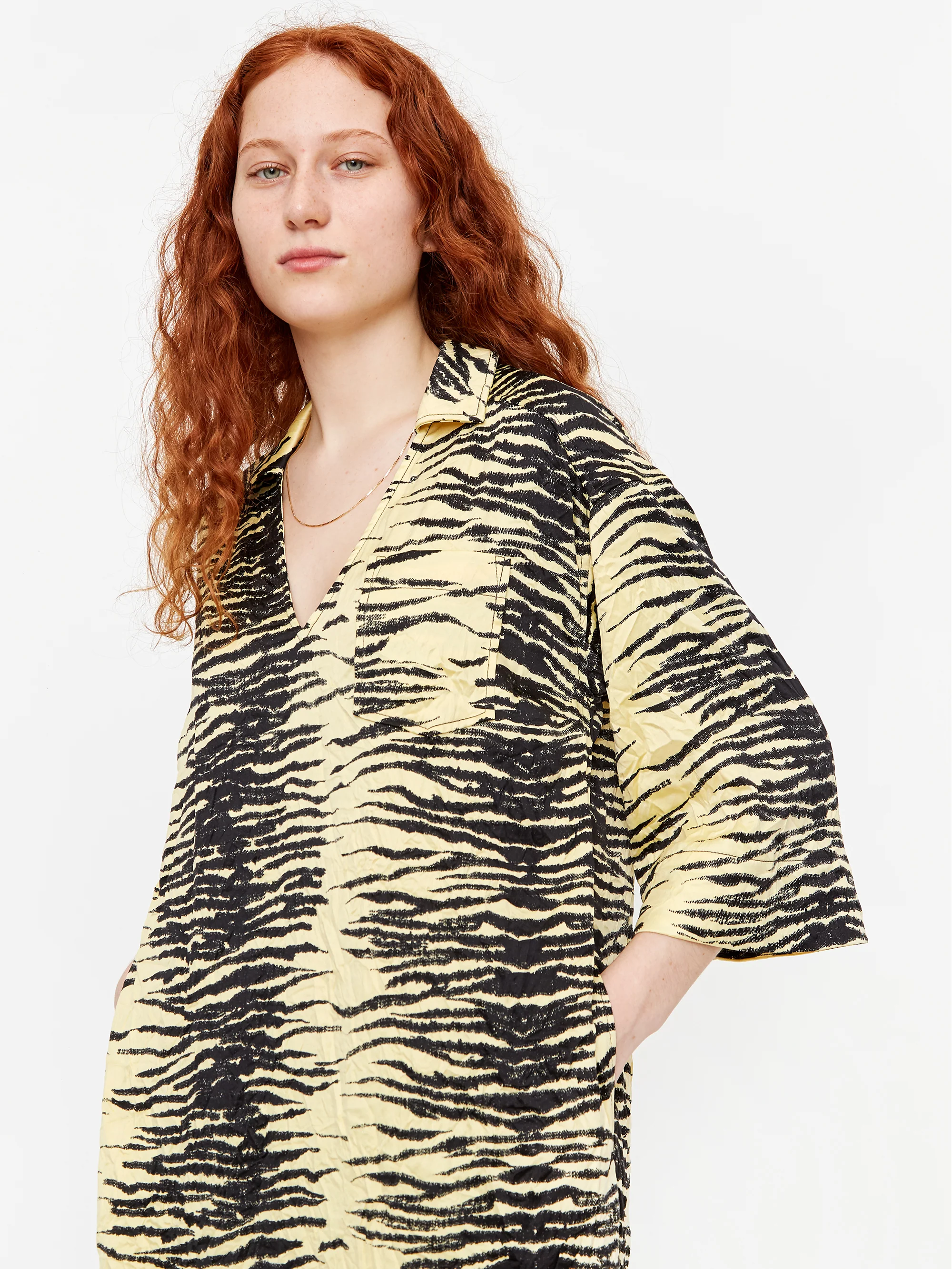 Ganni Crinkled Satin Dress - Pale Banana - Image 3