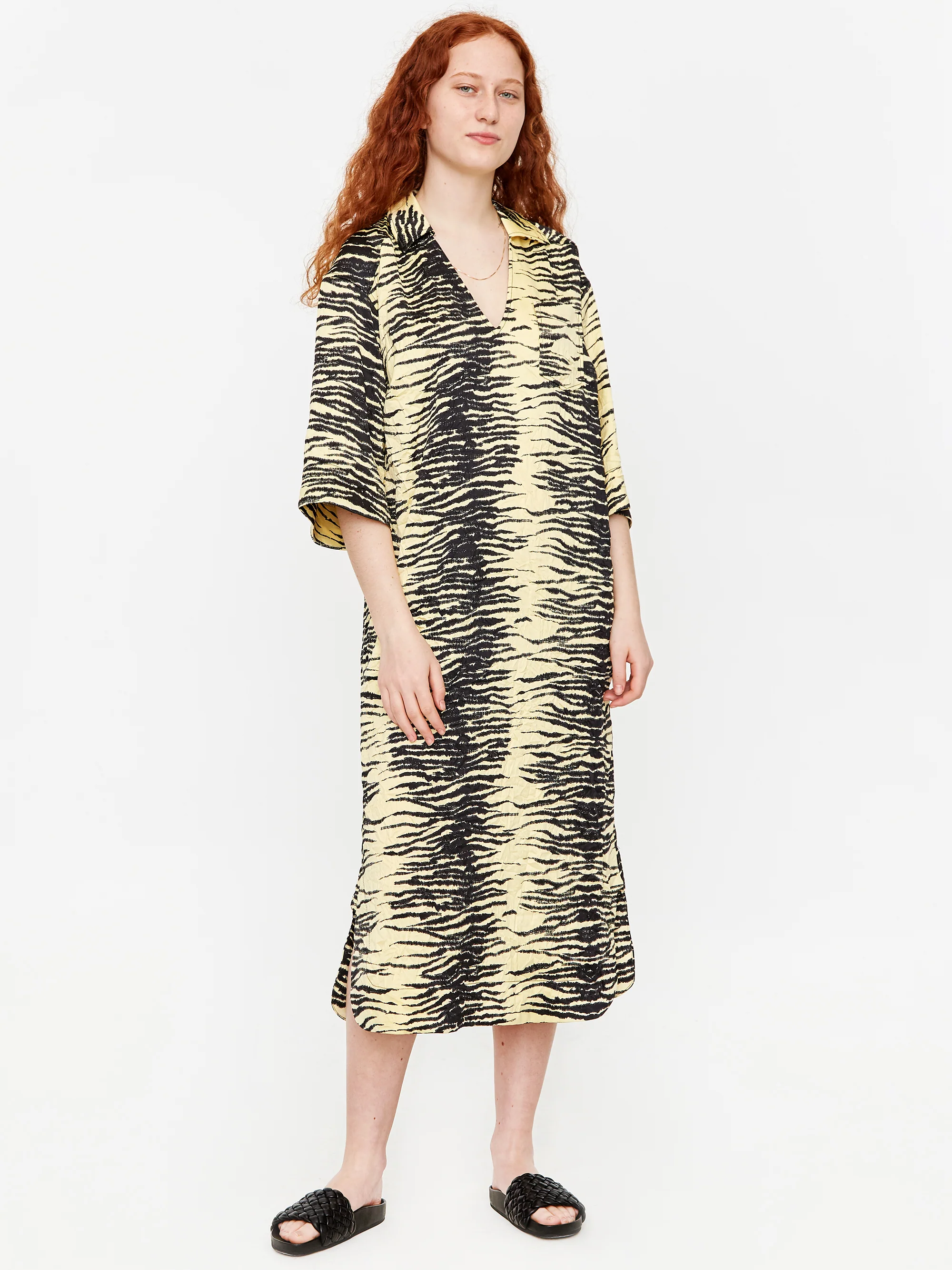 Ganni Crinkled Satin Dress - Pale Banana - Image 4