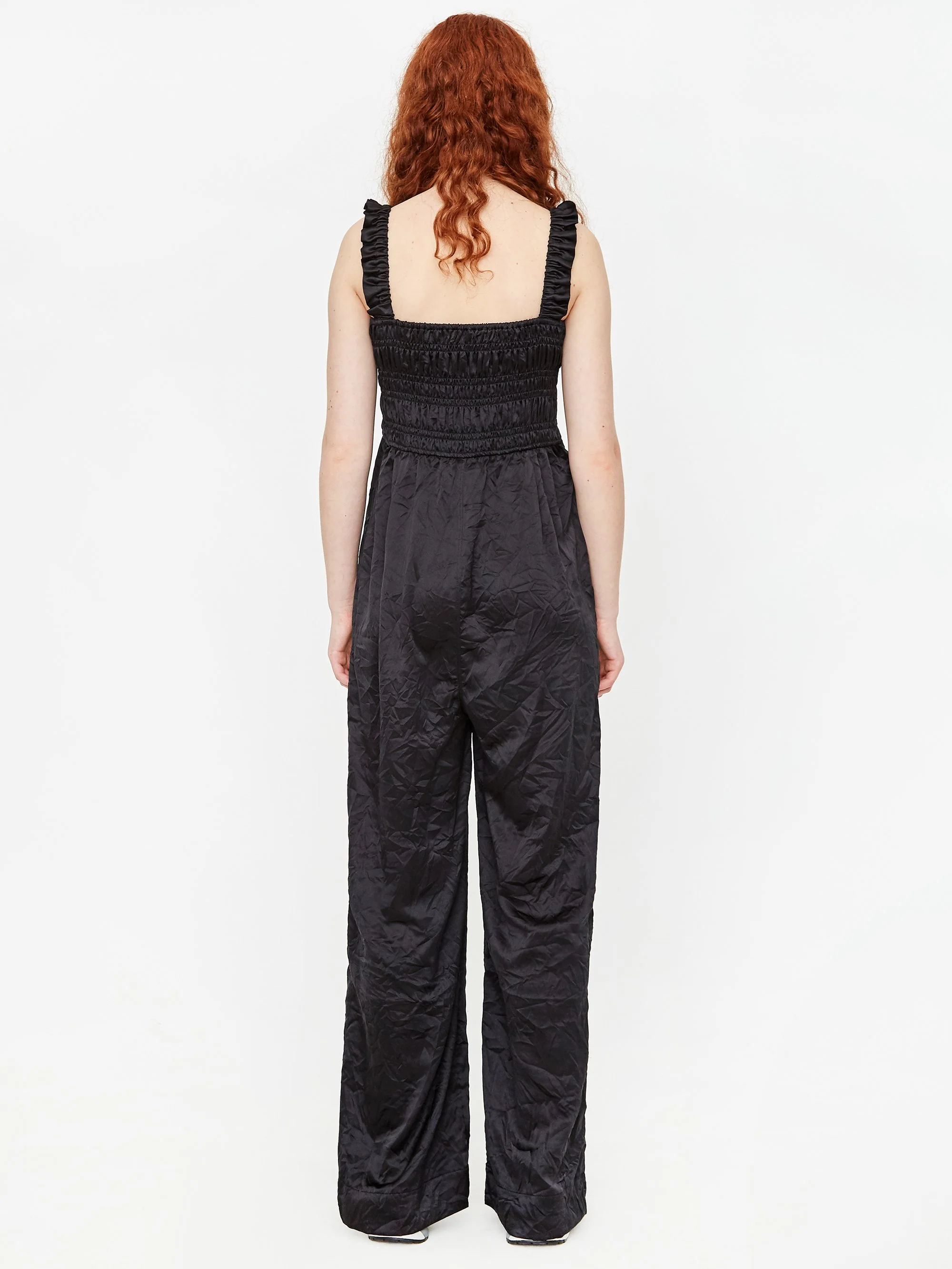 Ganni Crinkled Satin Jumpsuit - Black - Image 6
