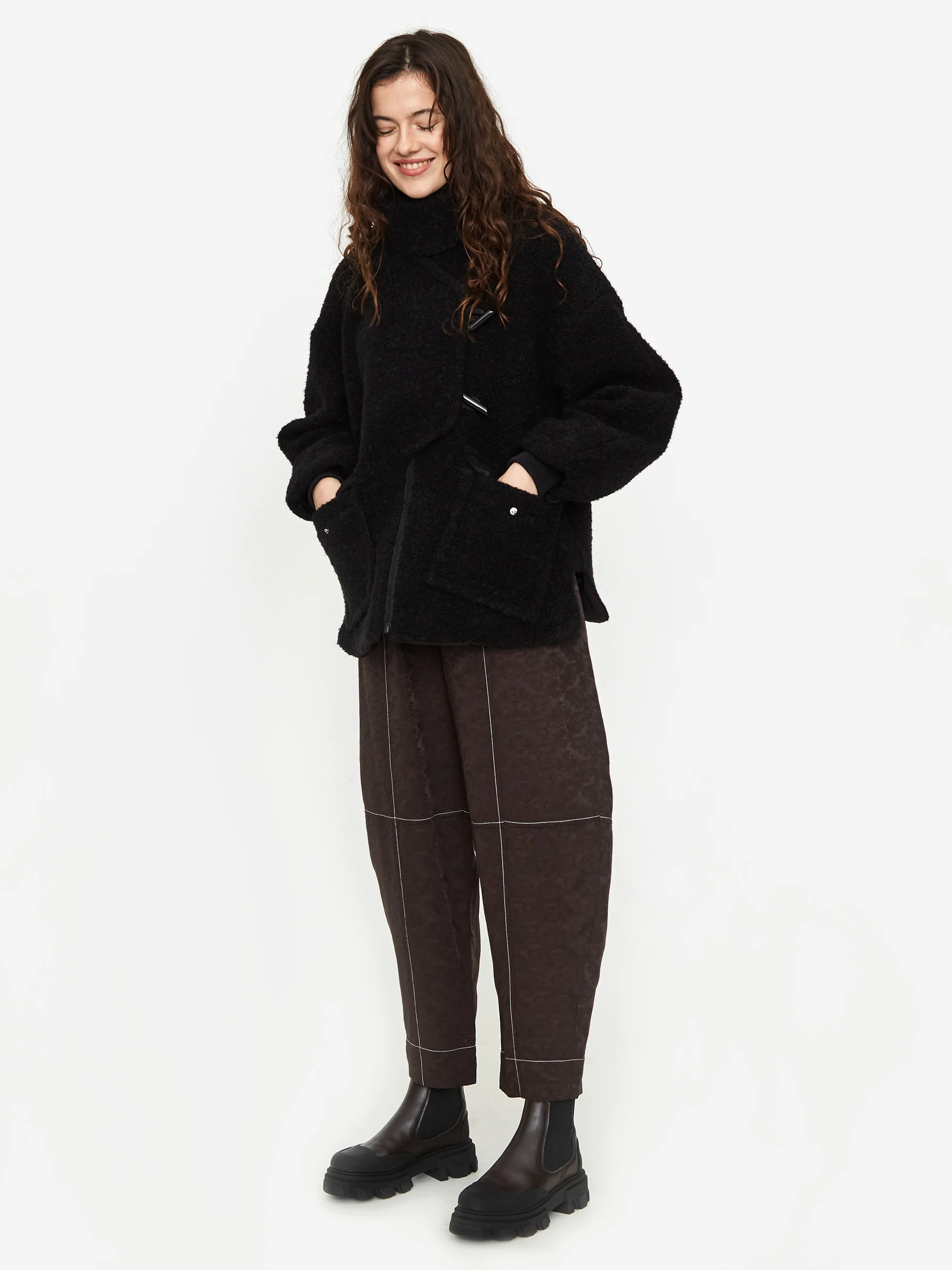 Ganni Drop Shoulder Half Placket Jacket - Black - Image 3