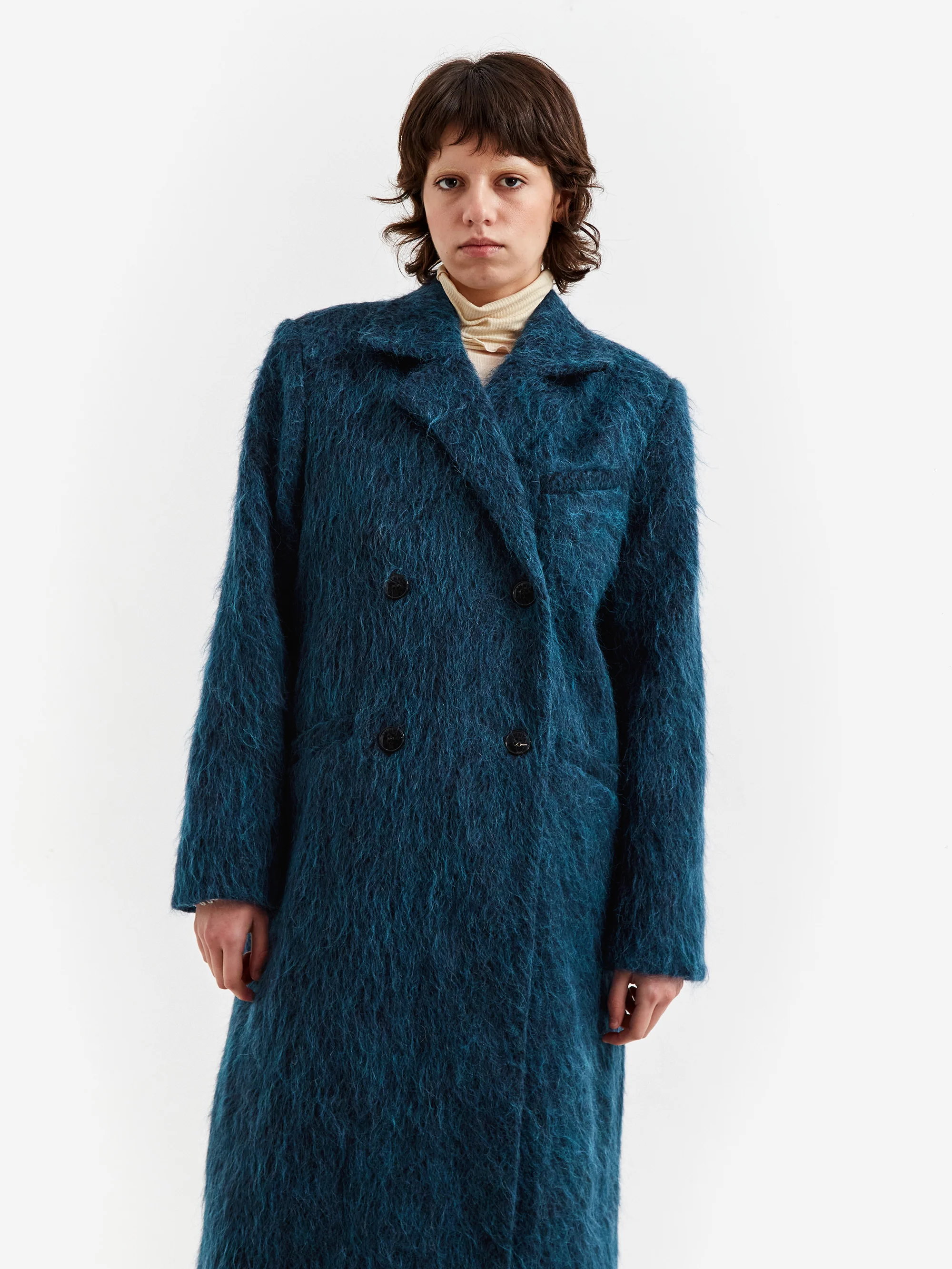 Ganni Fluffy Wool Coat - Nautical Blue - Image 4