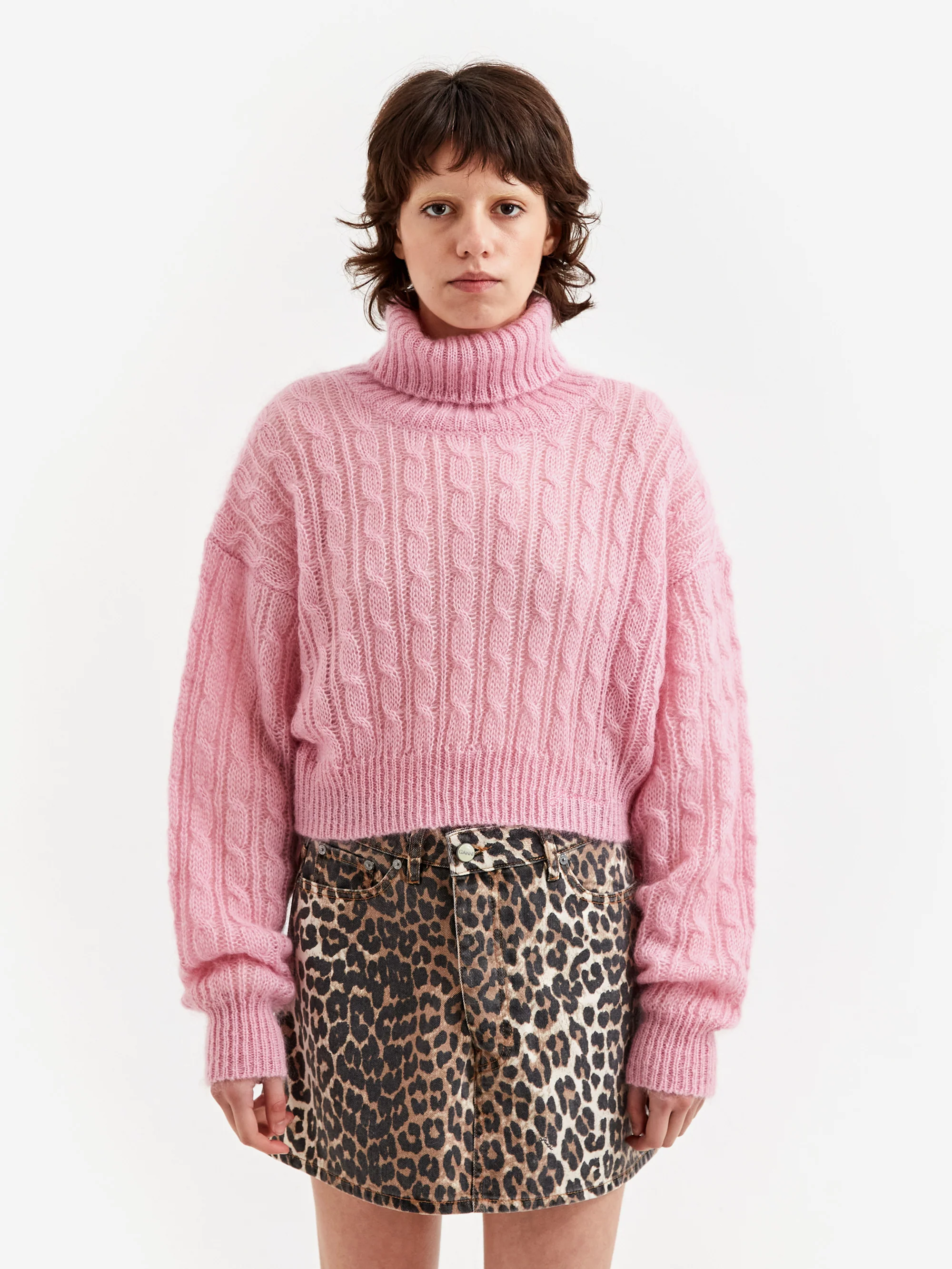 Ganni Highneck Cropped Pullover - Lilac Sachet
