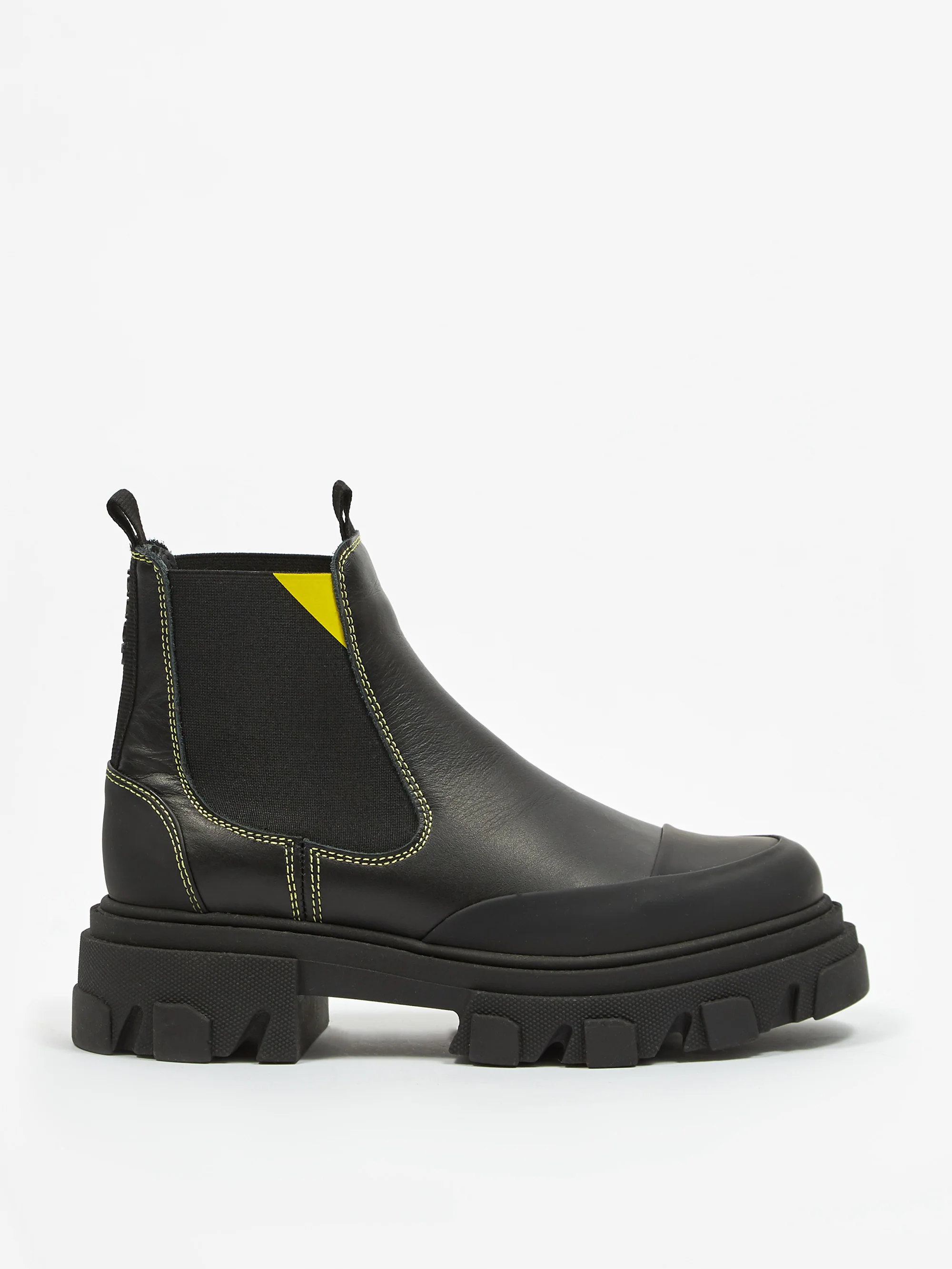 Ganni Leather Low Contrast Stitch Boot - Black