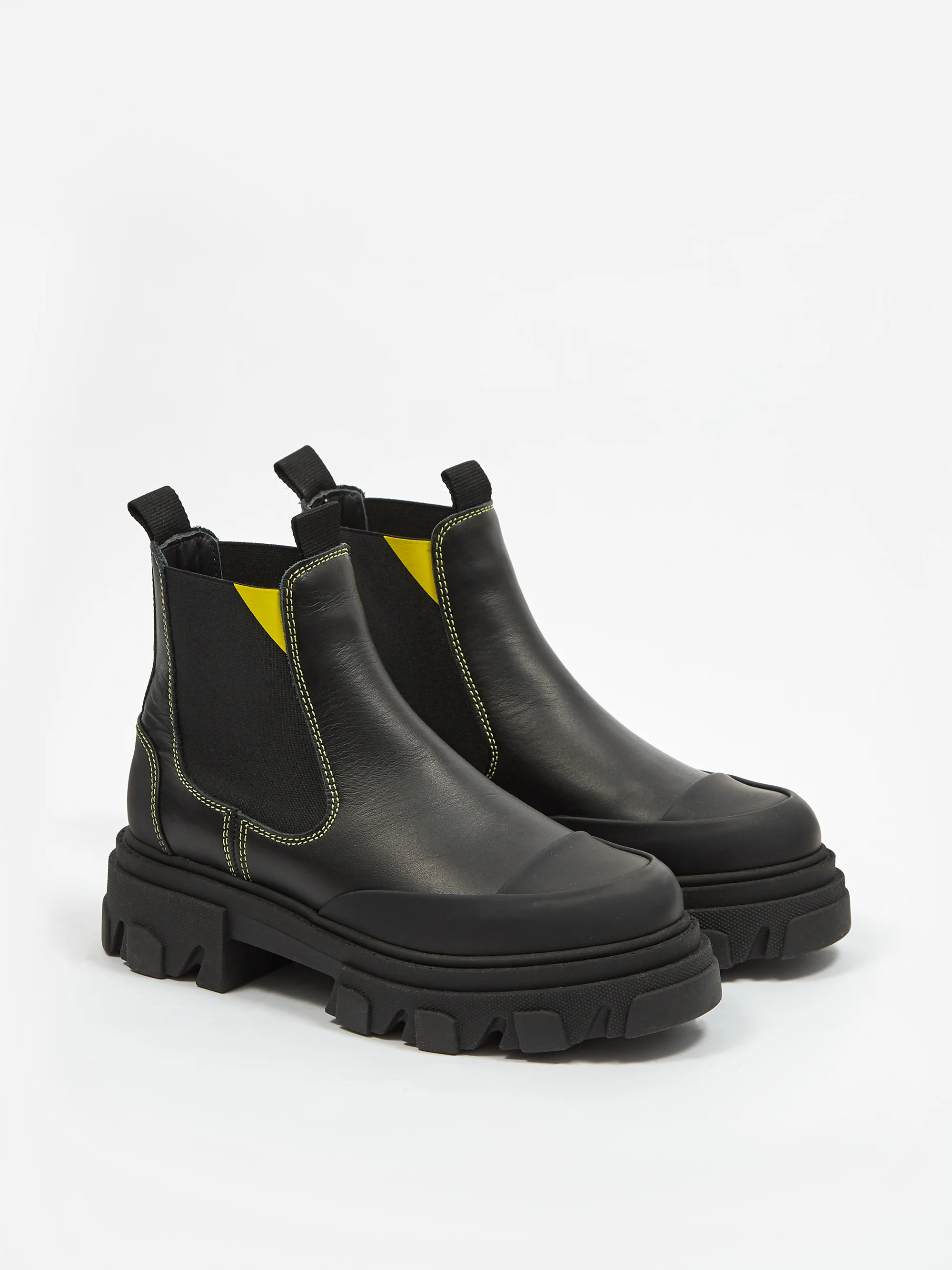 Ganni Leather Low Contrast Stitch Boot - Black - Image 6