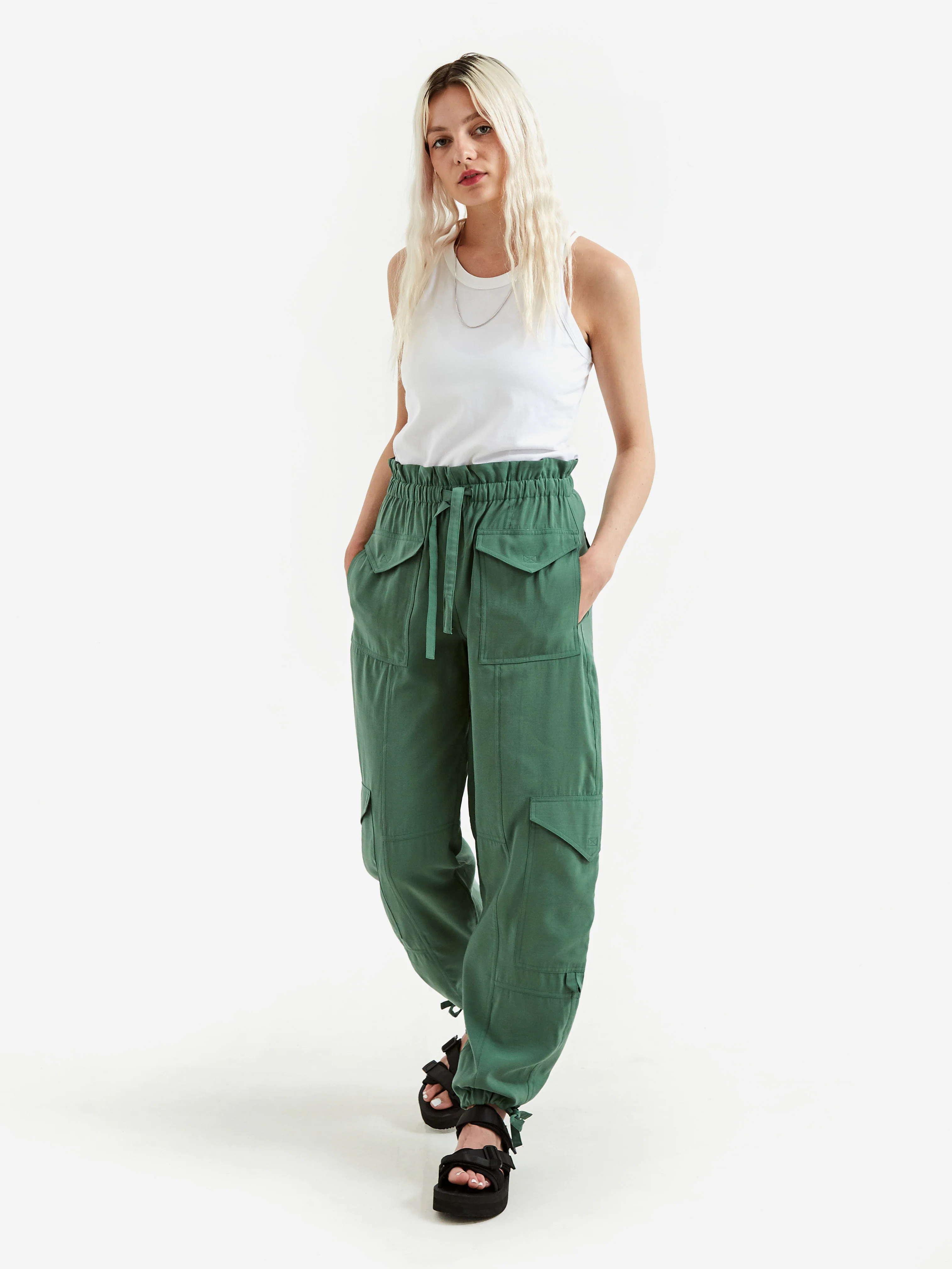 Ganni Light Slub High Waist Pocket Pant - Myrtle - Image 2