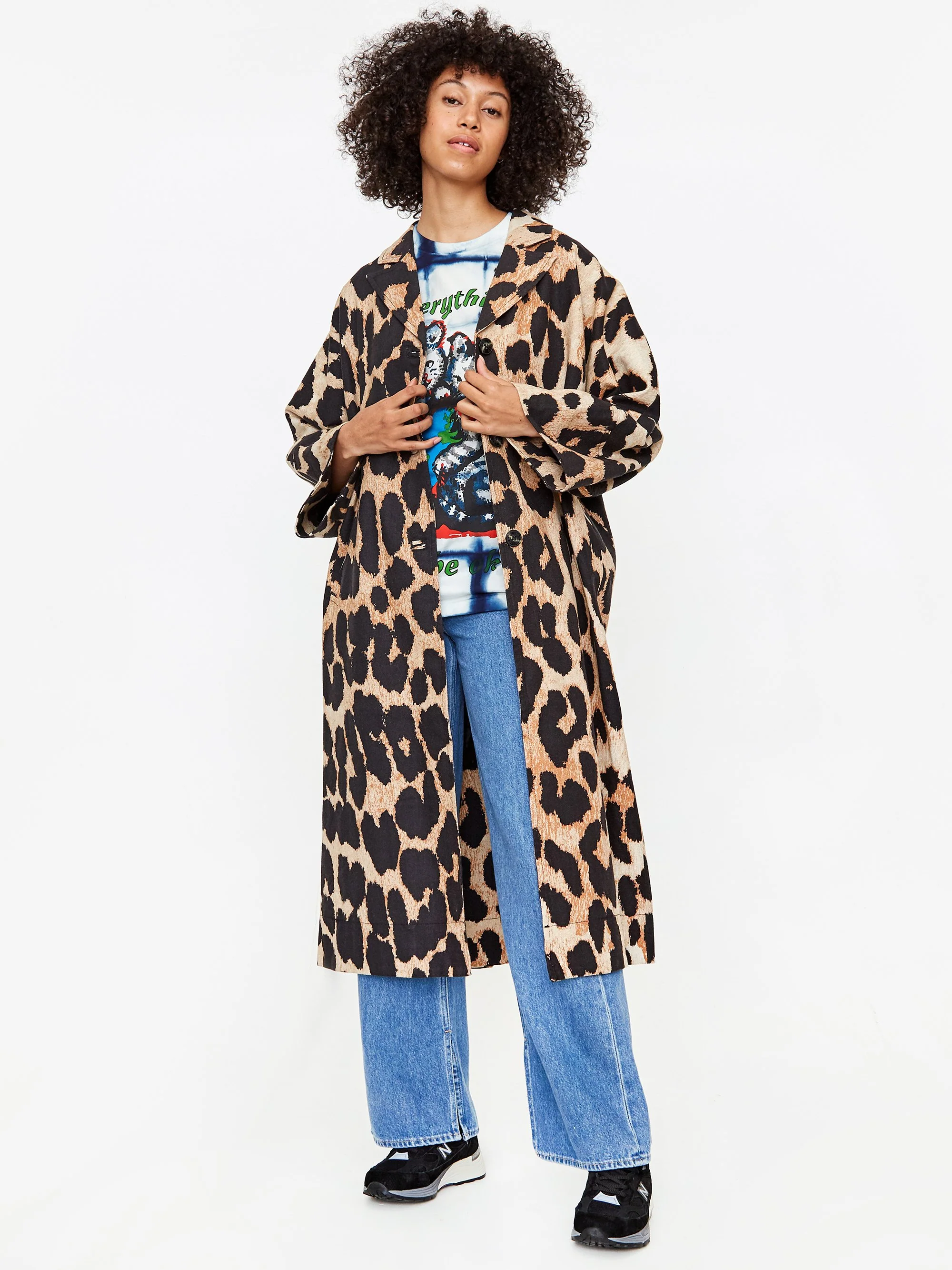 Ganni Linen Canvas Coat - Maxi Leopard - Image 3
