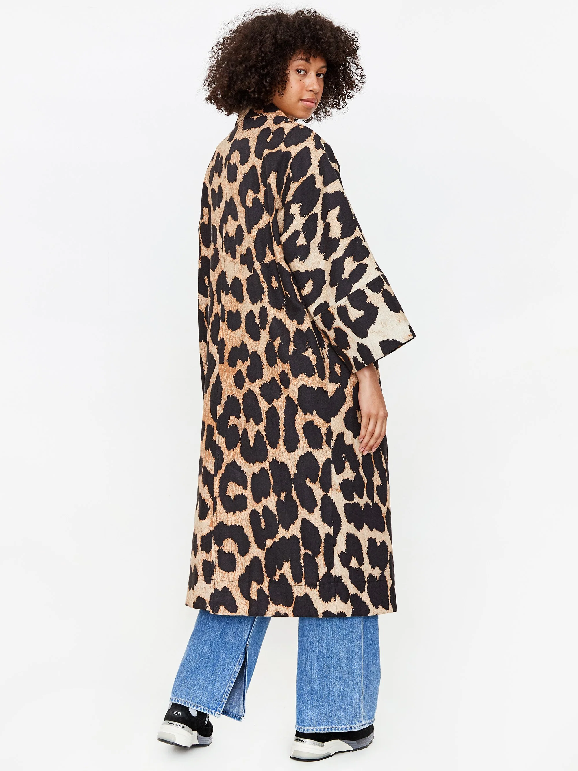 Ganni Linen Canvas Coat - Maxi Leopard - Image 5