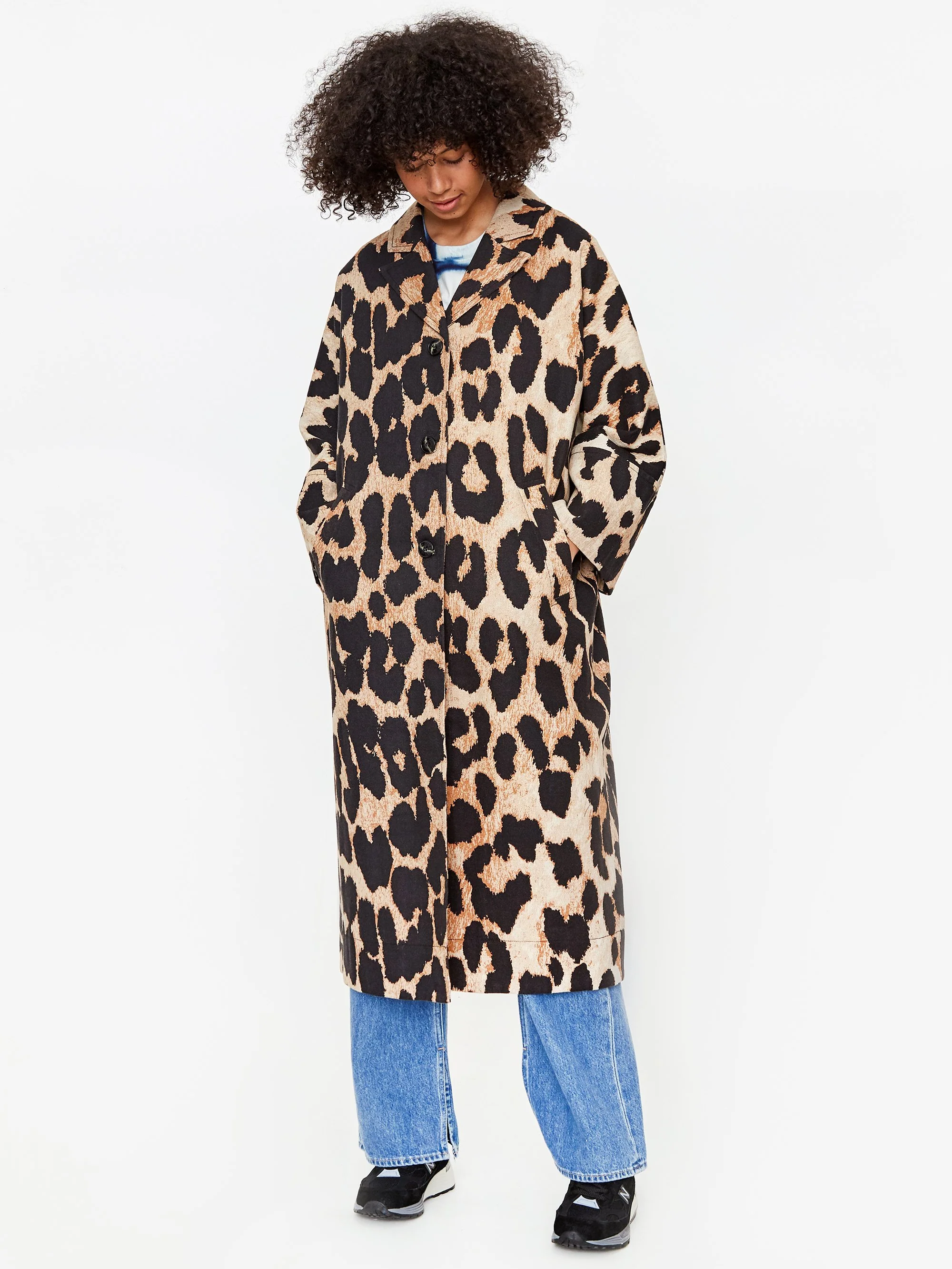 Ganni Linen Canvas Coat - Maxi Leopard - Image 6