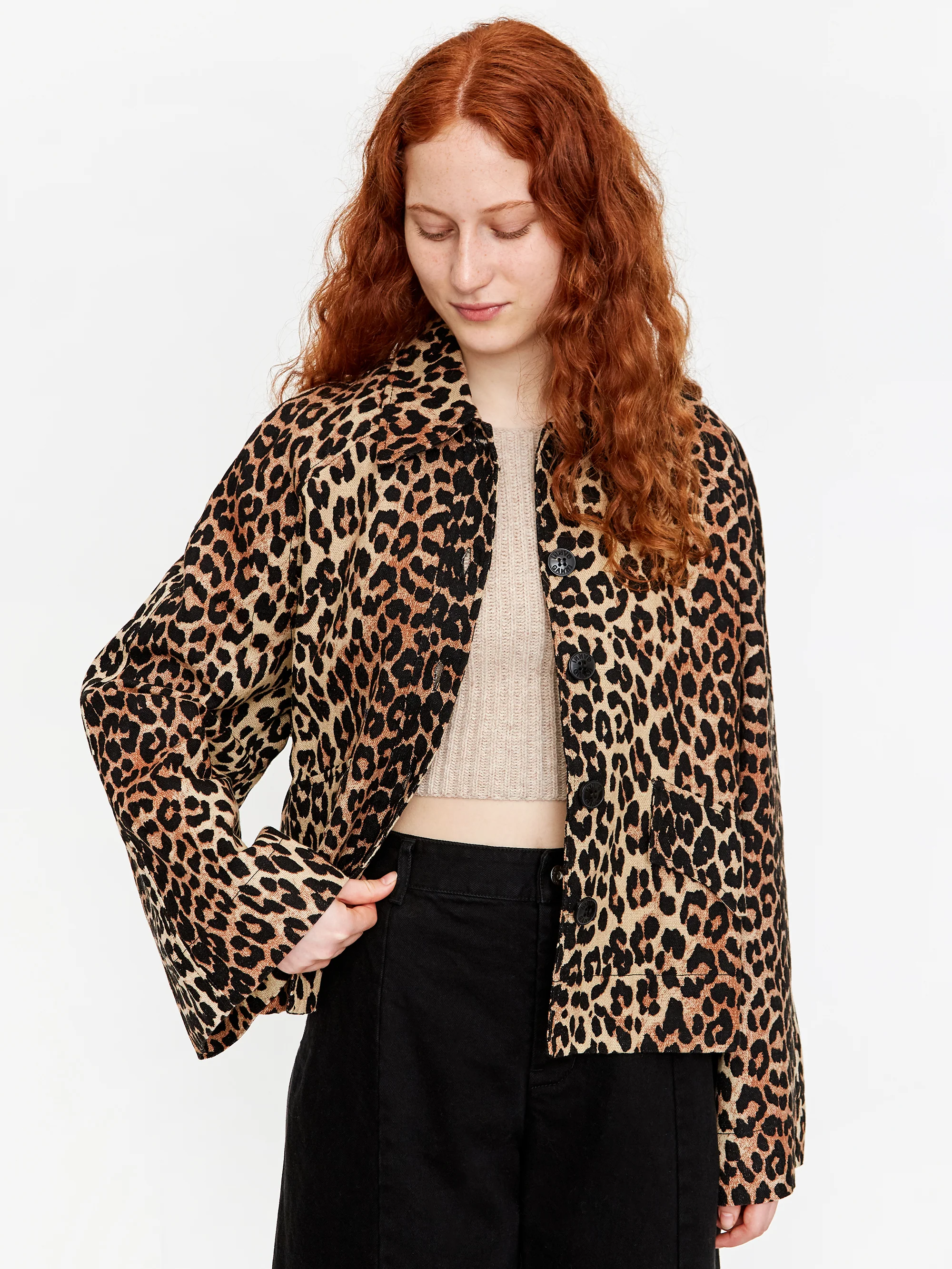 Ganni Linen Canvas Jacket - Leopard - Image 4