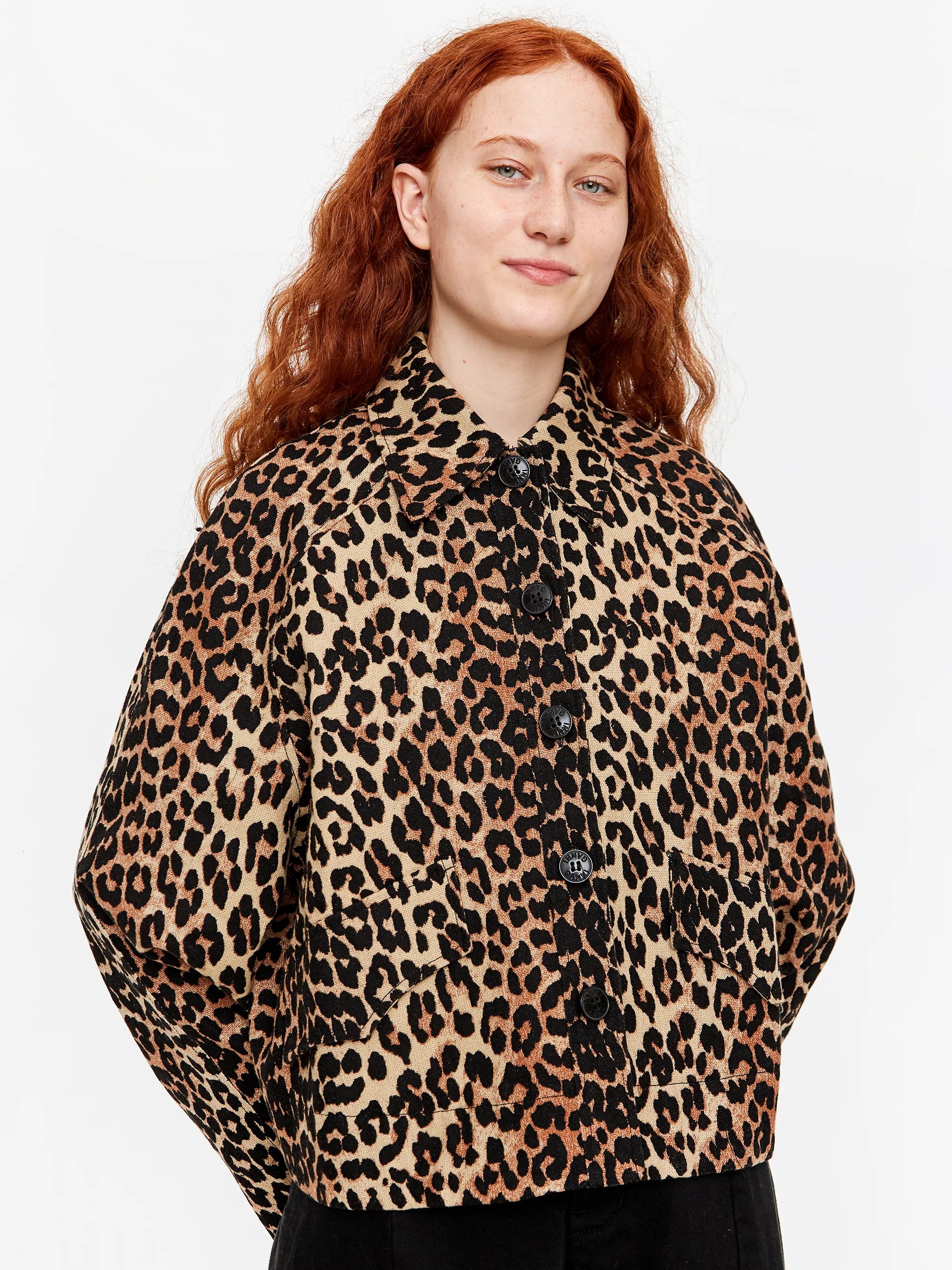 Ganni Linen Canvas Jacket - Leopard - Image 5