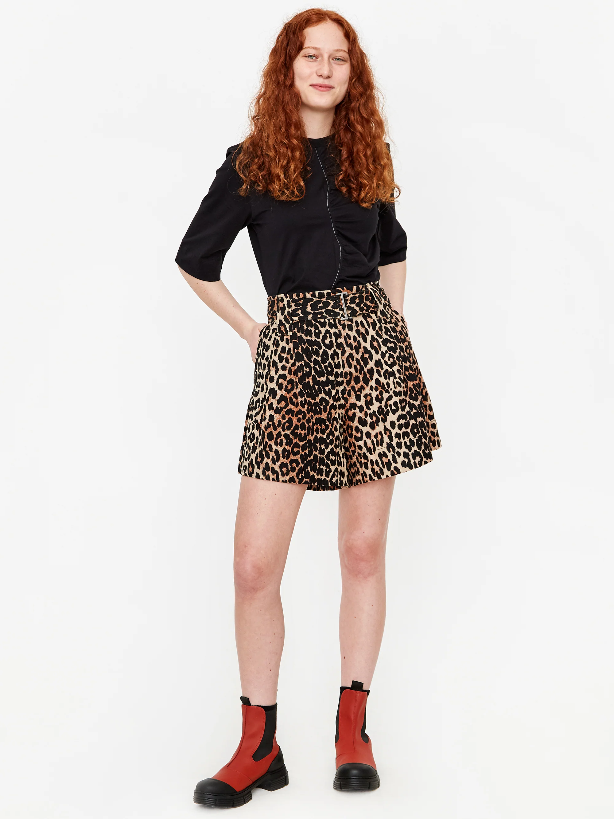 Ganni Linen Canvas Short - Leopard - Image 3