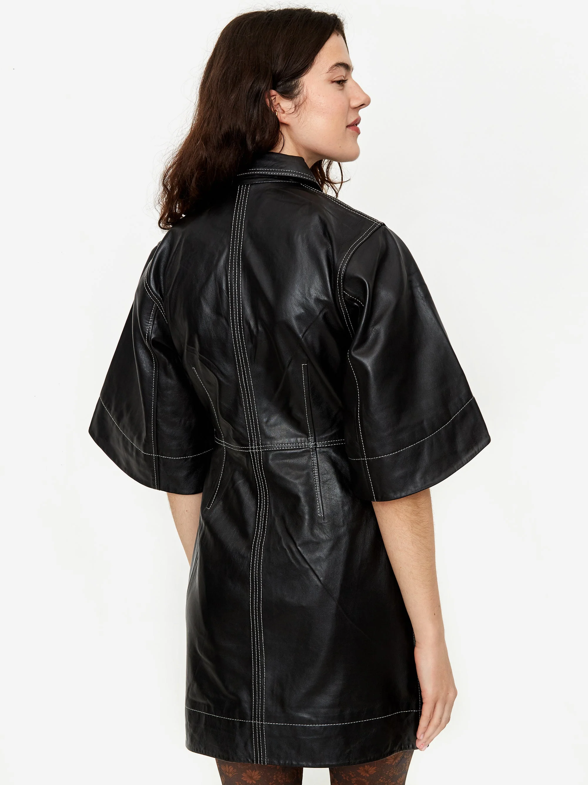 Ganni Long Collar Front Zip Mini Dress - Black - Image 6