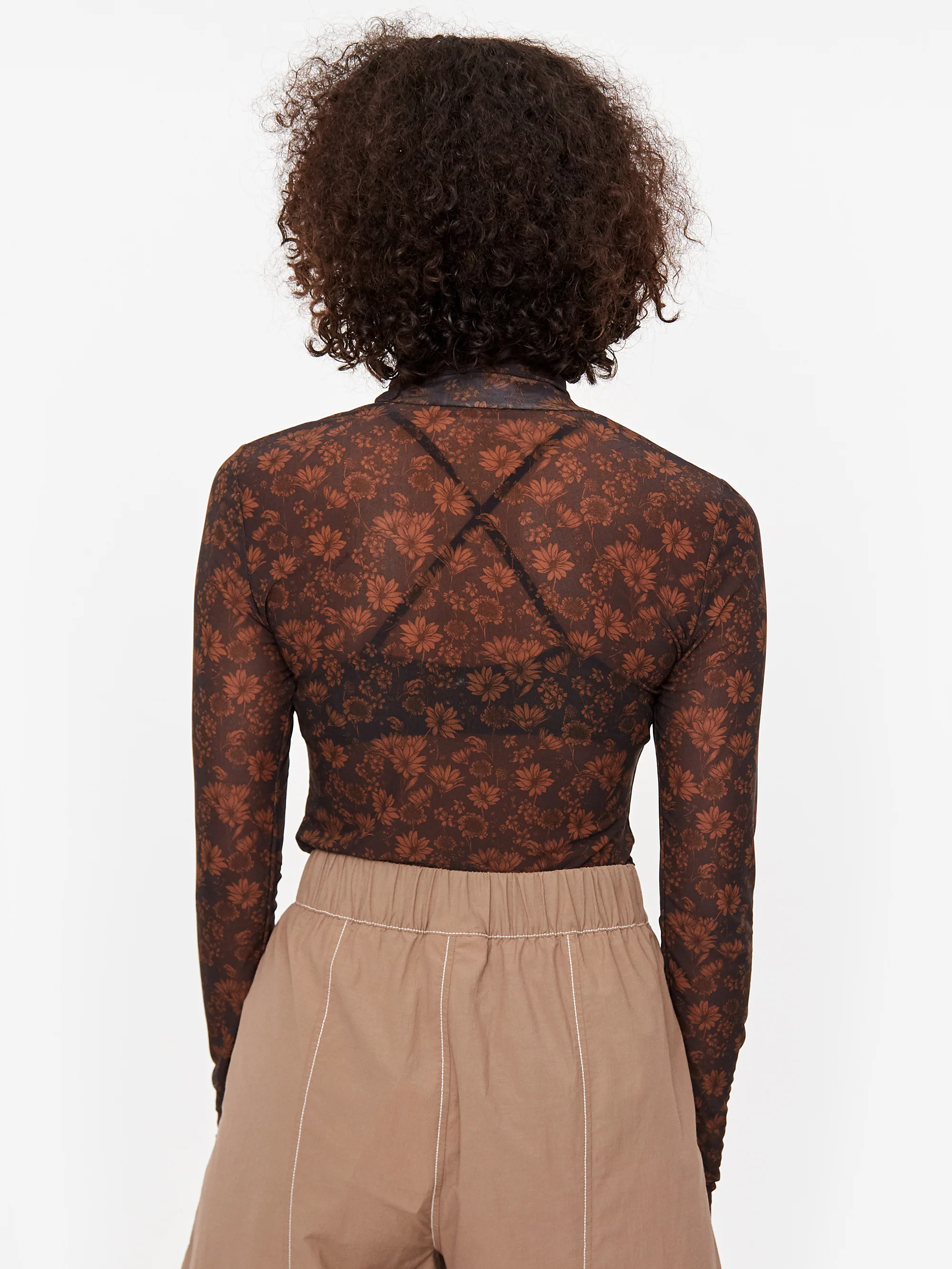 Ganni Mesh Roll Neck Top Longsleeve Top - French Roast - Image 5