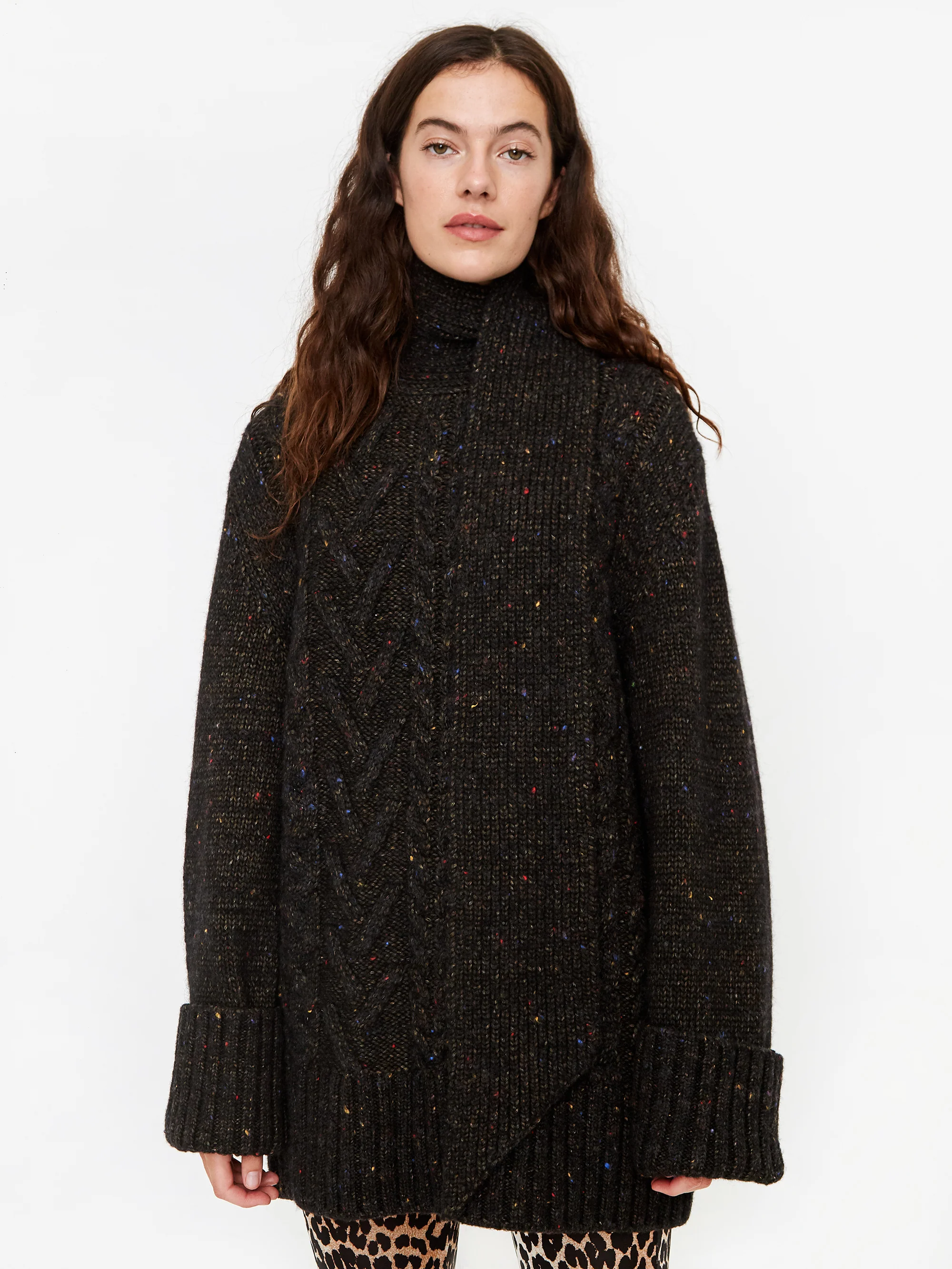 Ganni Oversize Cable Knit Jumper With Scarf - Black