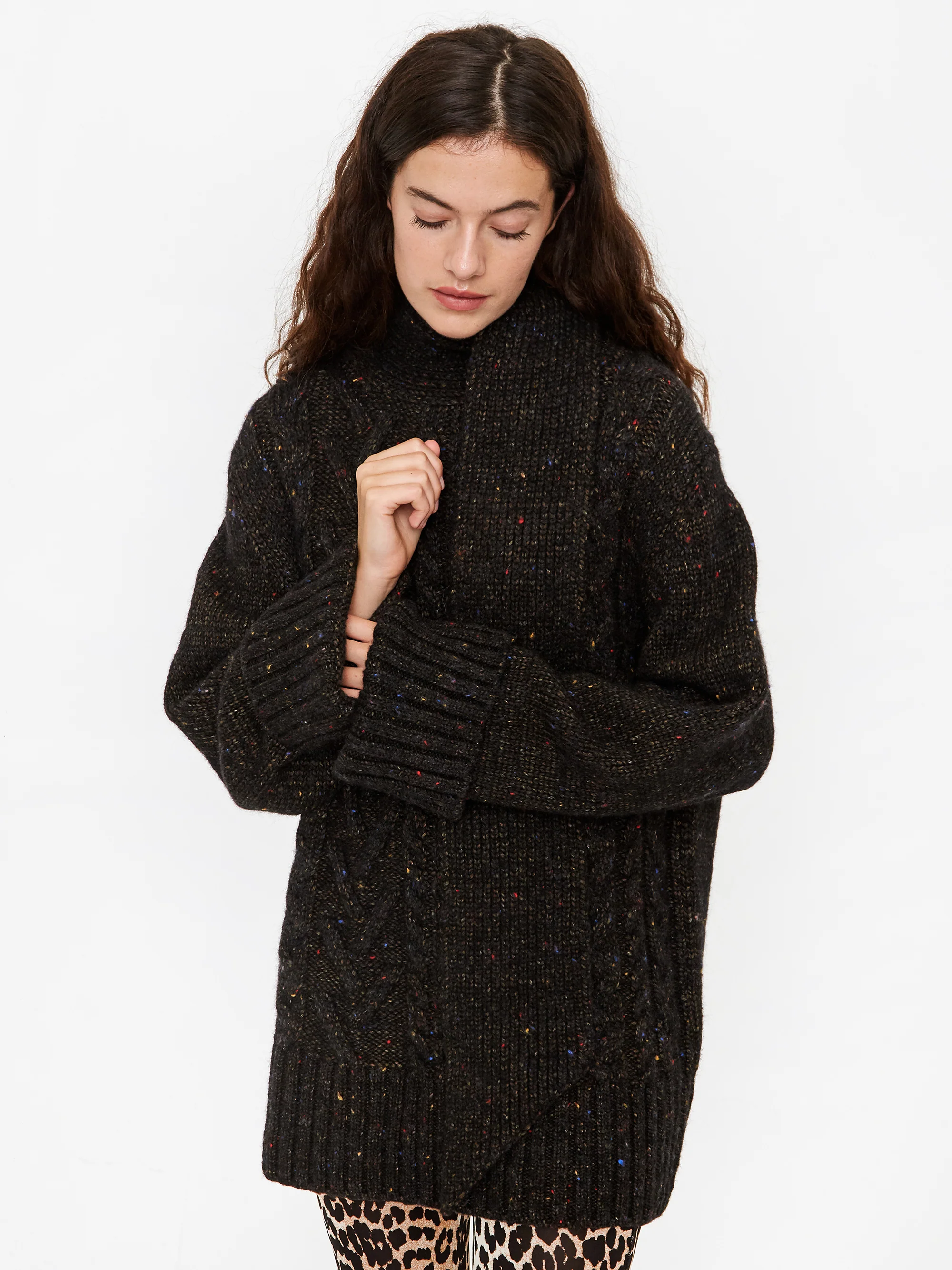 Ganni Oversize Cable Knit Jumper With Scarf - Black - Image 5