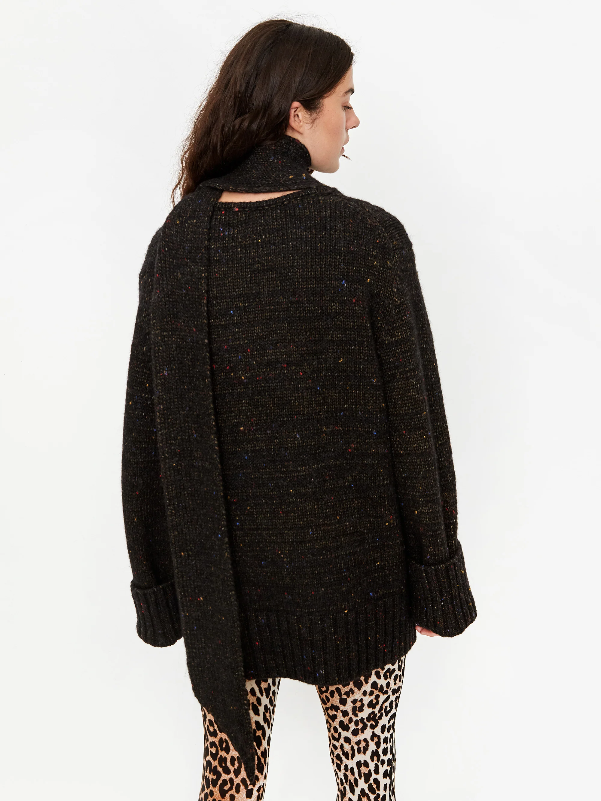 Ganni Oversize Cable Knit Jumper With Scarf - Black - Image 7