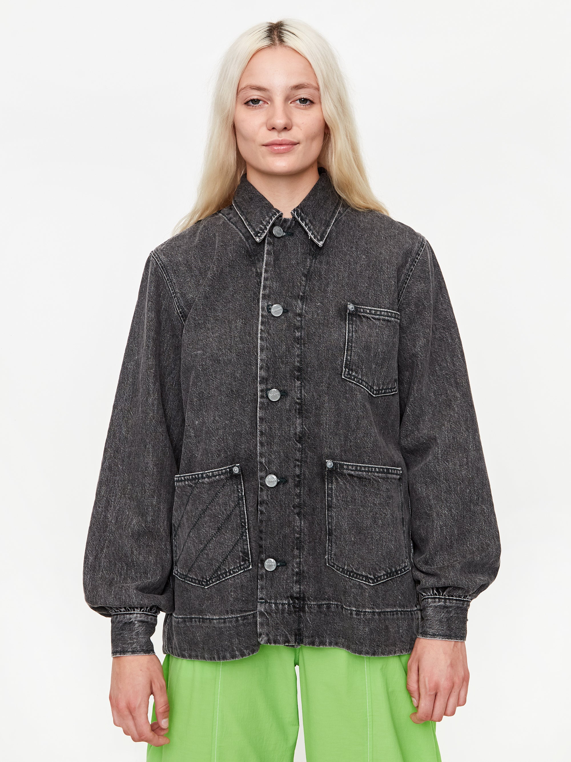 Ganni Oversize Quilt Denim Jacket - Sharkskin - Image 5