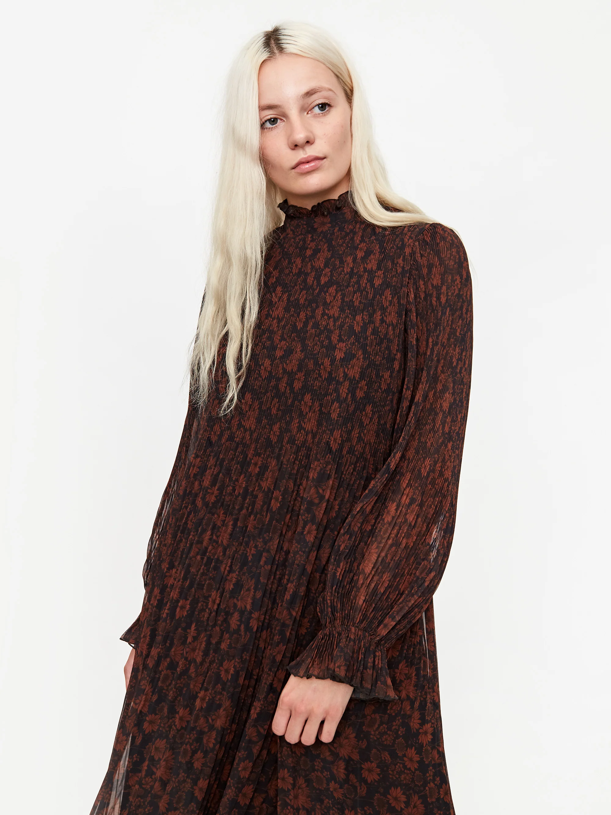 Ganni Pleated Georgette Midi Dress - French Roast - Image 5