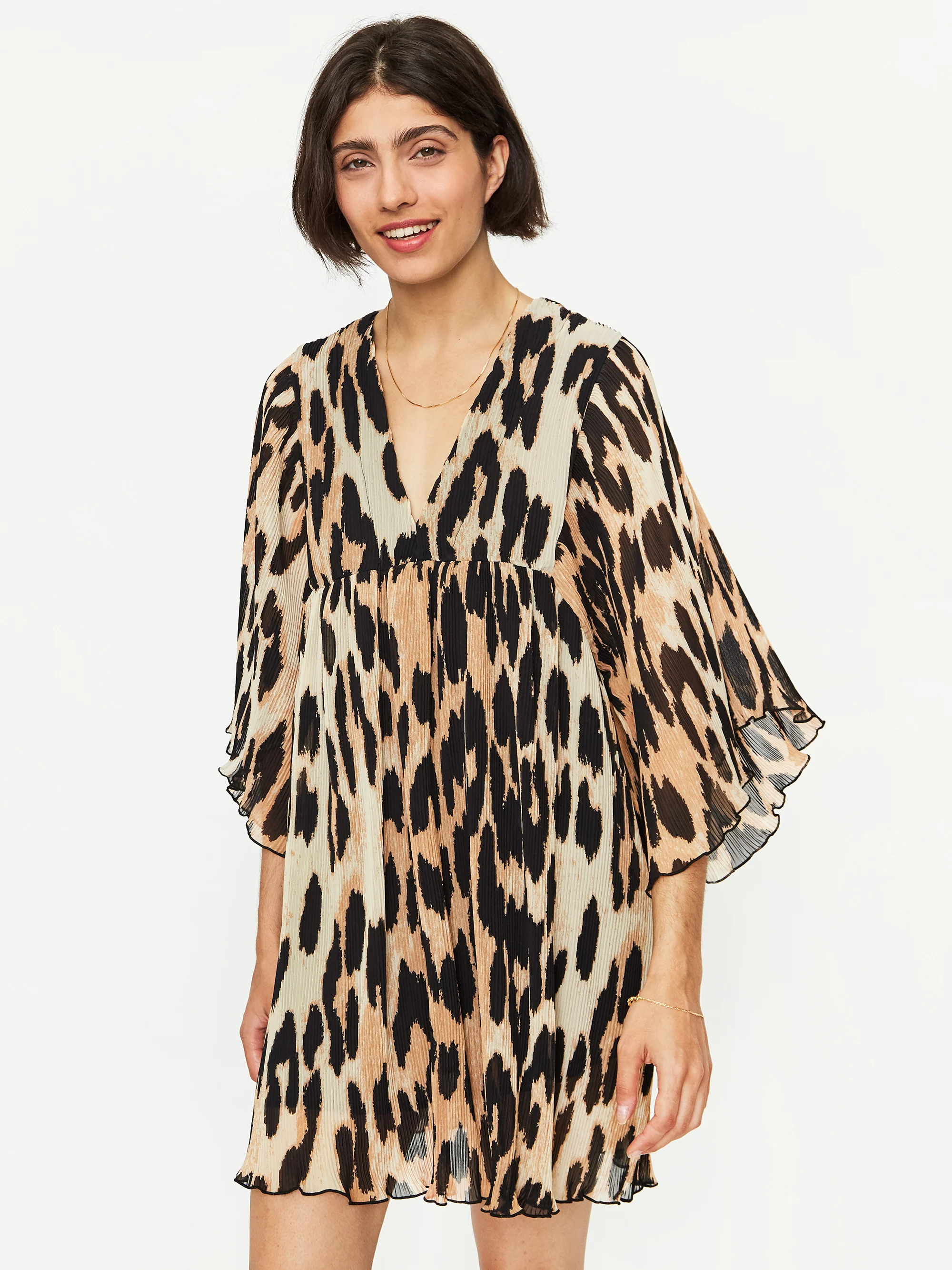 Ganni Pleated Georgette Oversized Mini Dress - Maxi Leopard