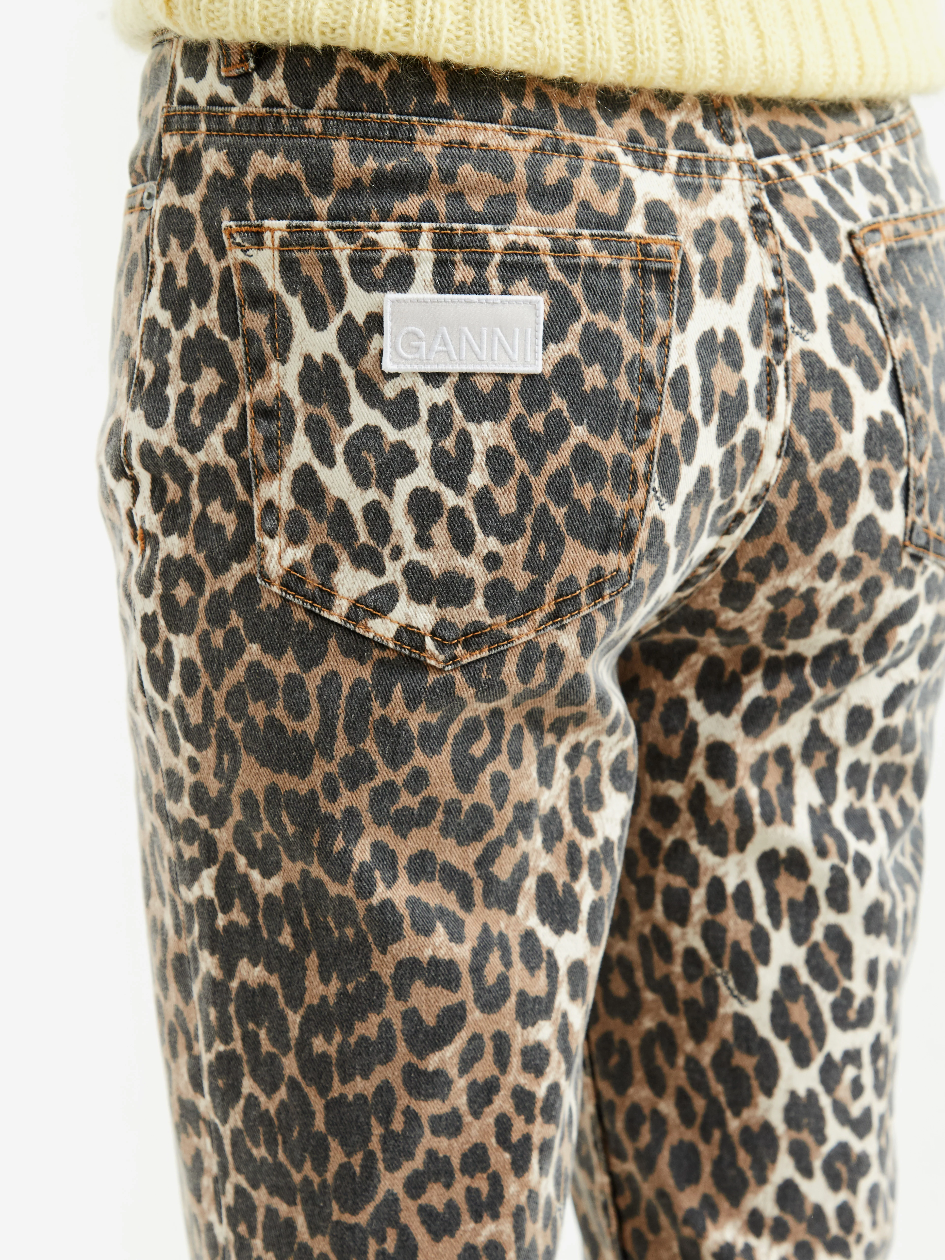 Ganni Print Denim Betzy Cropped Pant - Leopard - Image 4
