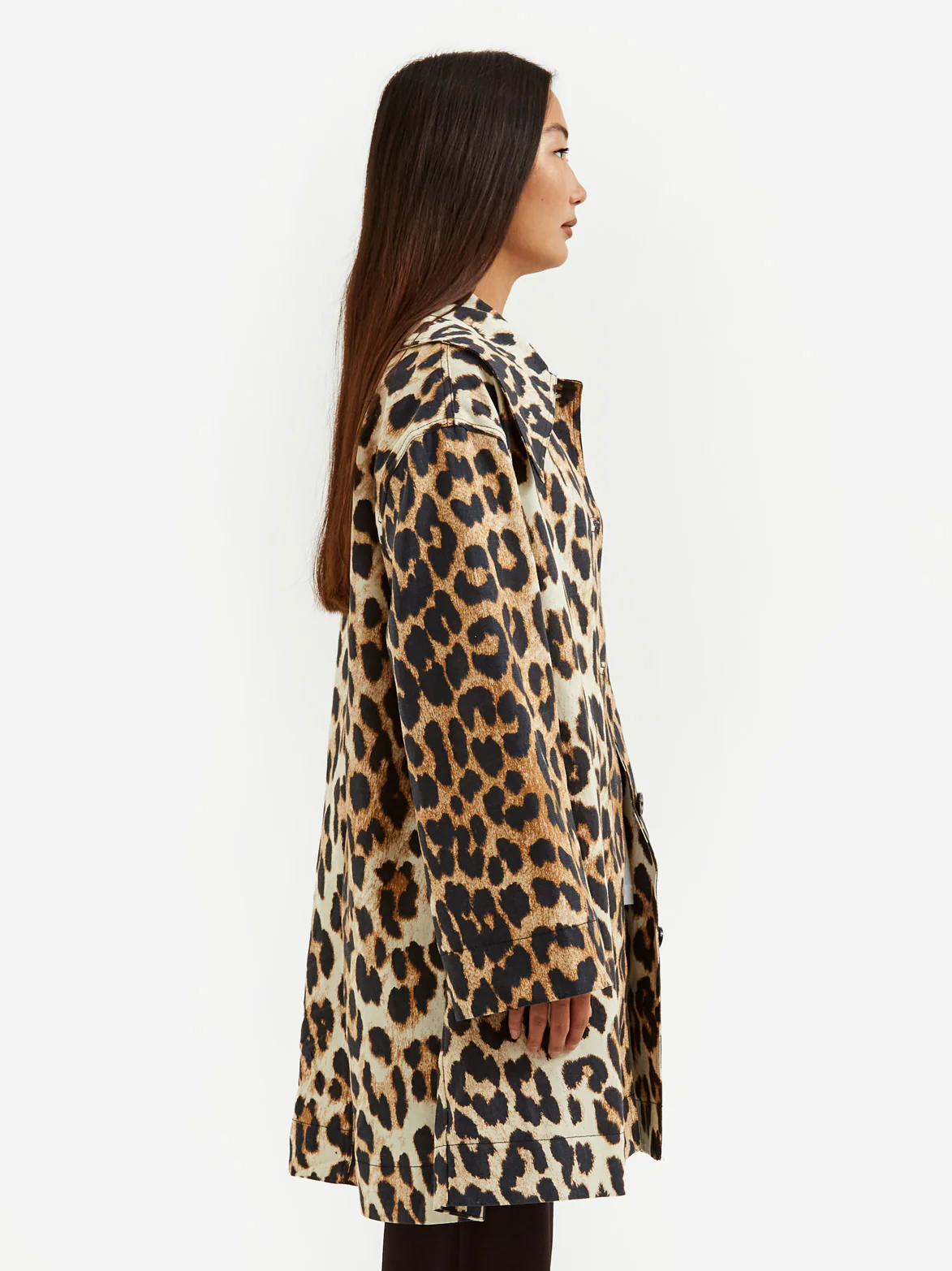 Ganni Printed Canvas Oversized Midi Jacket - Big Leopard Almond Milk - Image 2