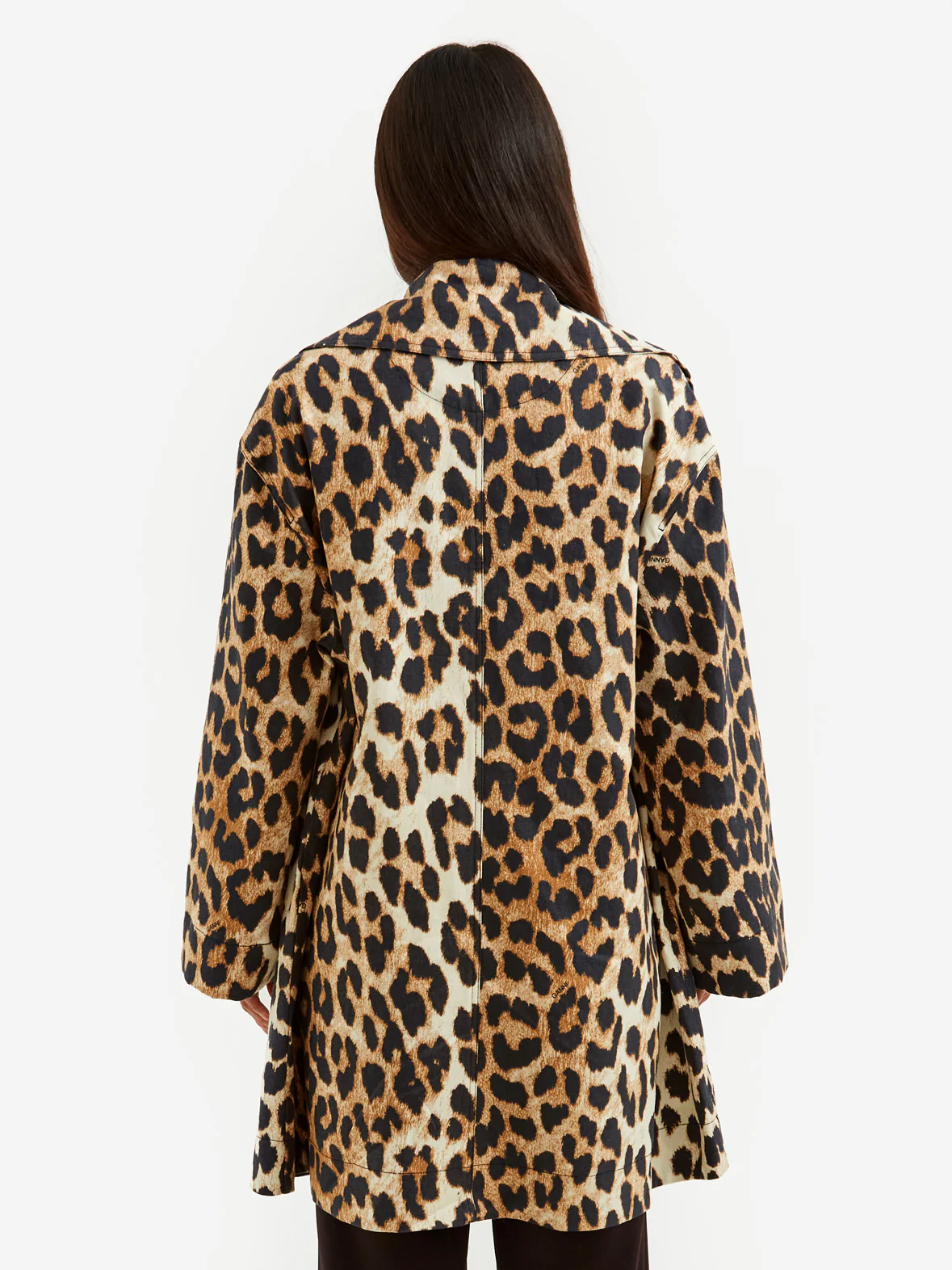 Ganni Printed Canvas Oversized Midi Jacket - Big Leopard Almond Milk - Image 6