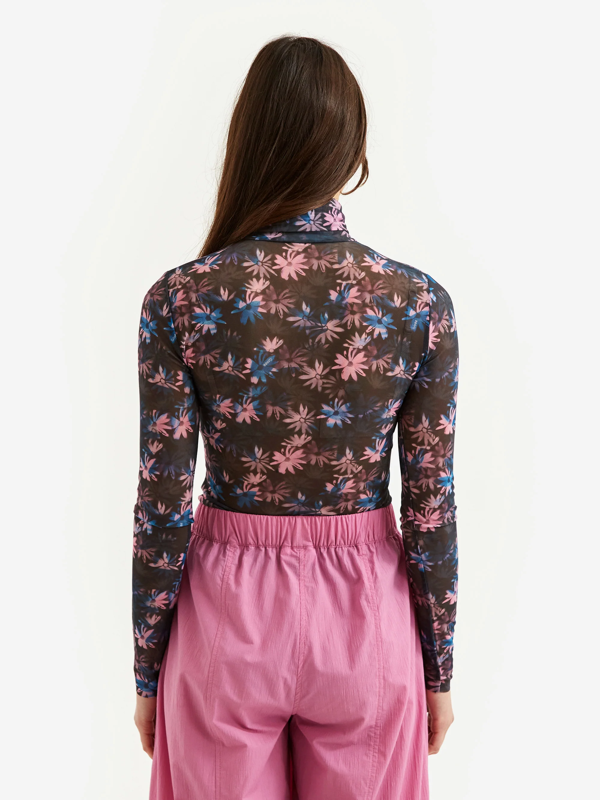 Ganni Printed Mesh Rollneck - Daisy Spray Lilac Sachet - Image 4