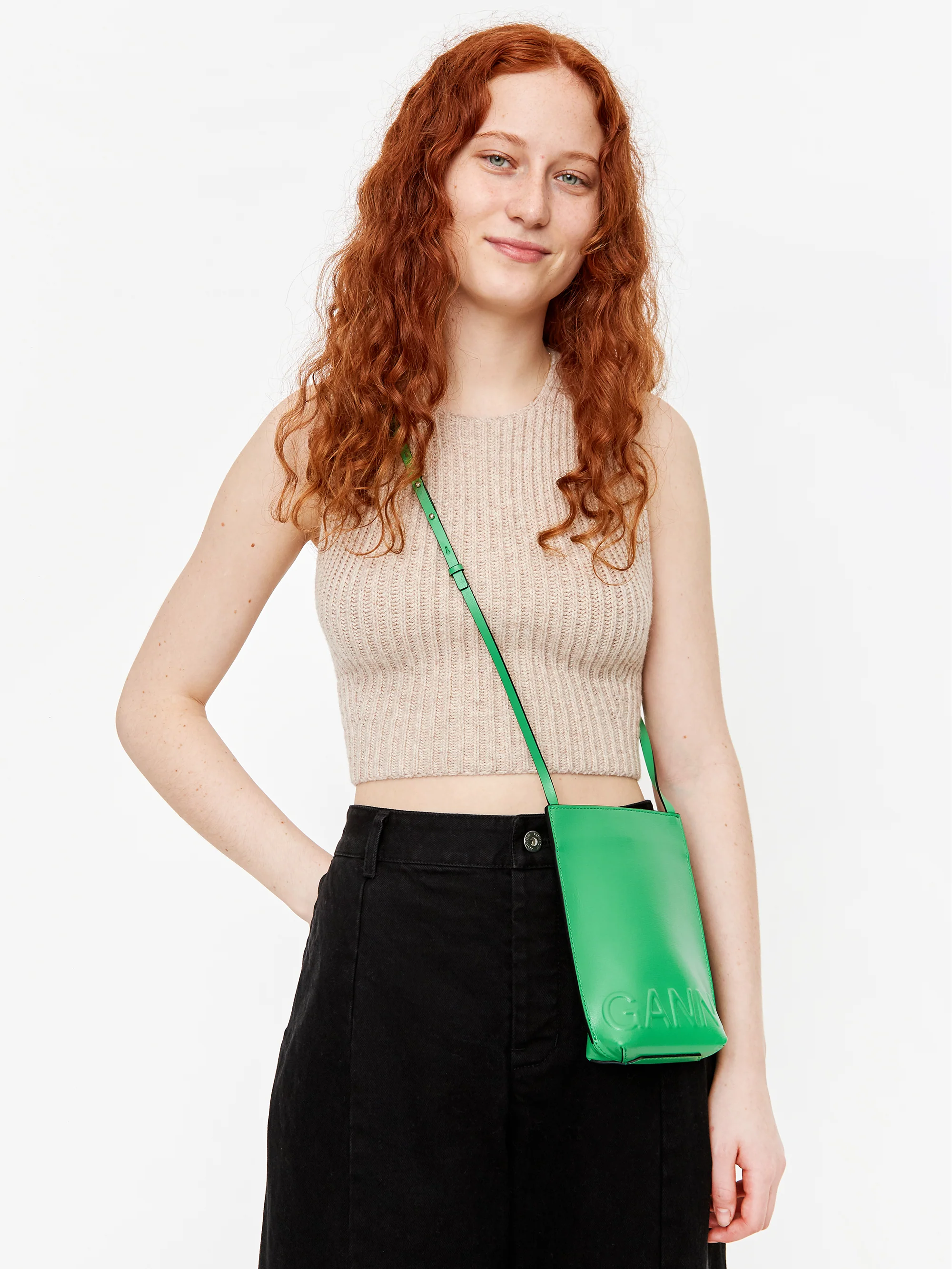 Ganni Recycled Leather Phone Bag - Kelly Green - Image 7