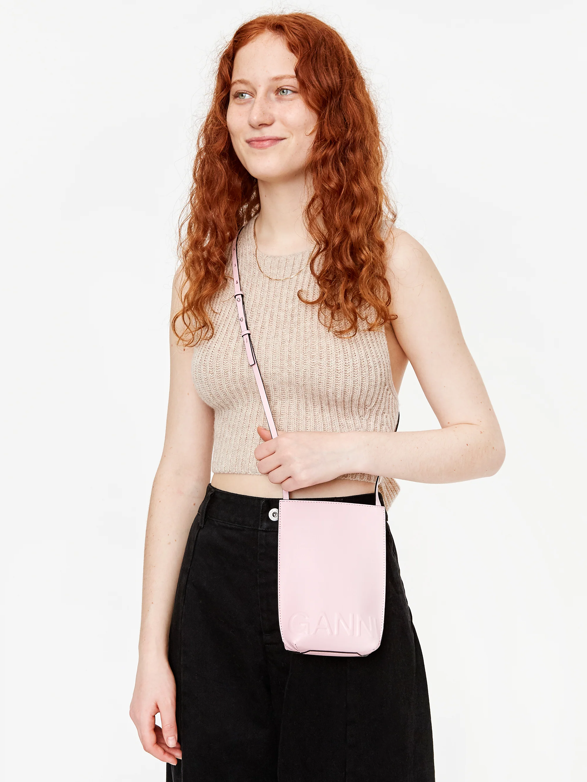 Ganni Recycled Leather Phone Bag - Pink Nectar - Image 7