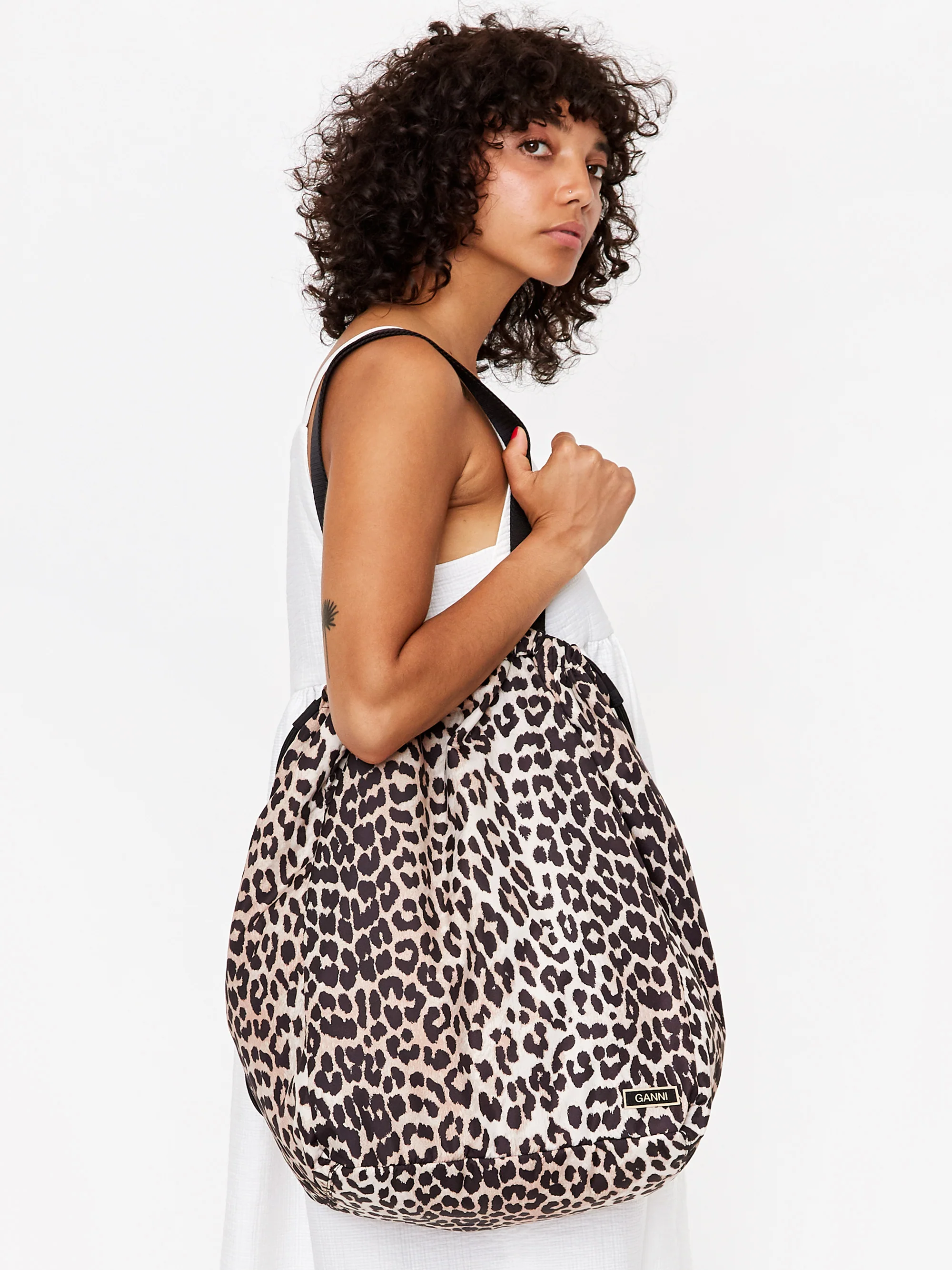 Ganni Recycled Tech Fabric Tote Bag - Leopard - Image 6