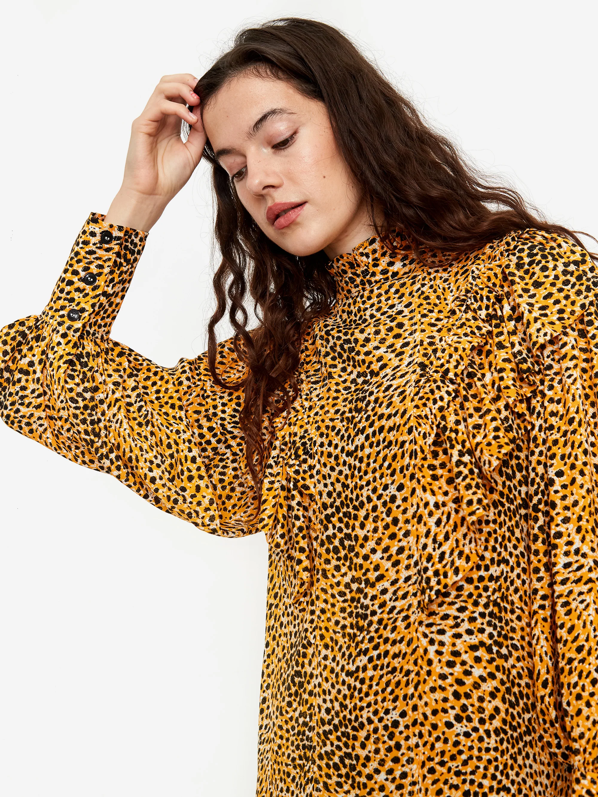 Ganni Ruffle High Collar Dress - Bright Marigold - Image 4