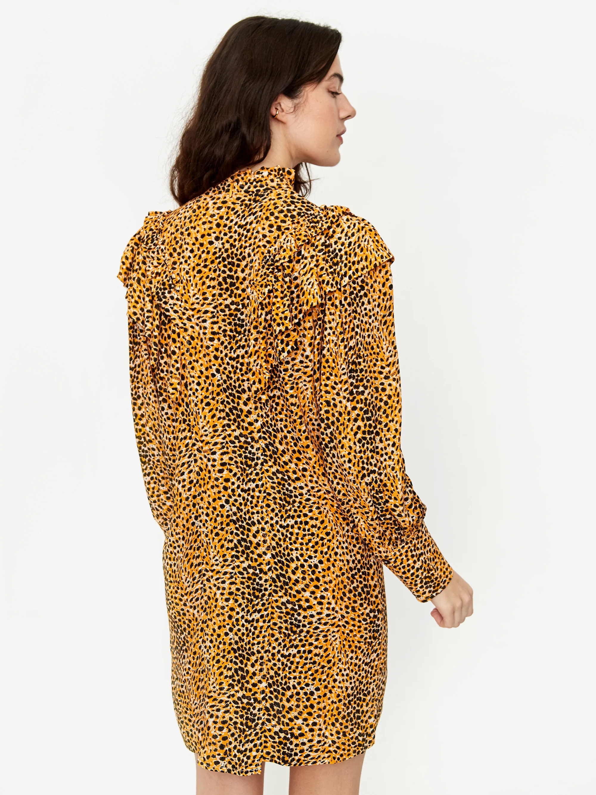 Ganni Ruffle High Collar Dress - Bright Marigold - Image 7
